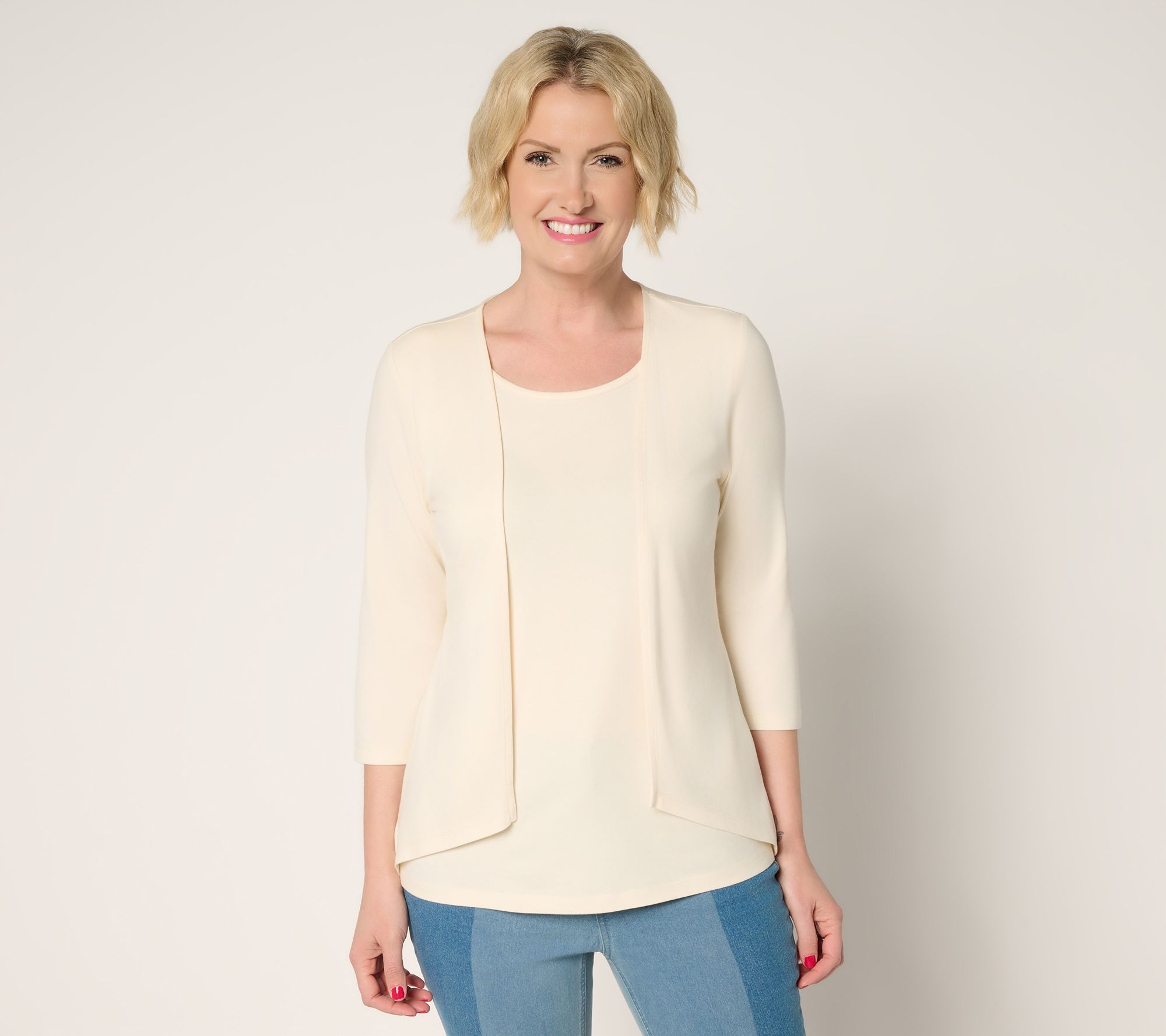 Denim & Co. Essentials So Soft Jersey Cardigan/Tank 2fer