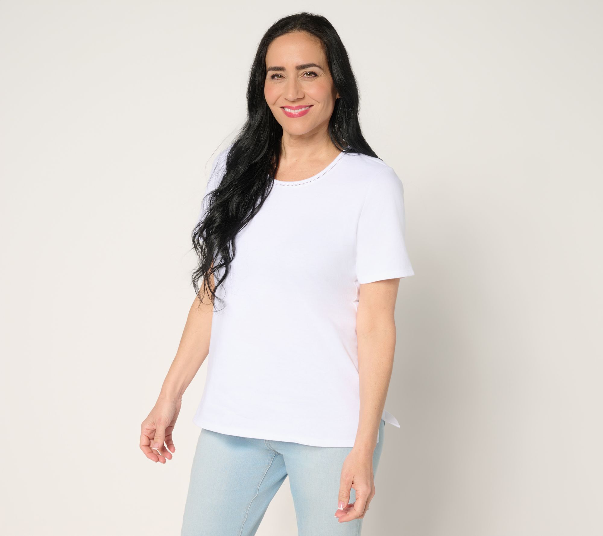 Denim & Co. Essentials True Cotton Short Sleeve Top with Trim