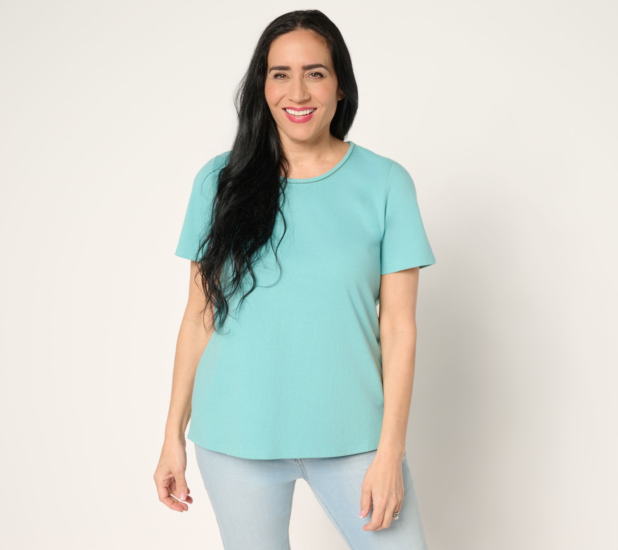 Denim & Co. Essentials True Cotton Short Sleeve Top with Trim