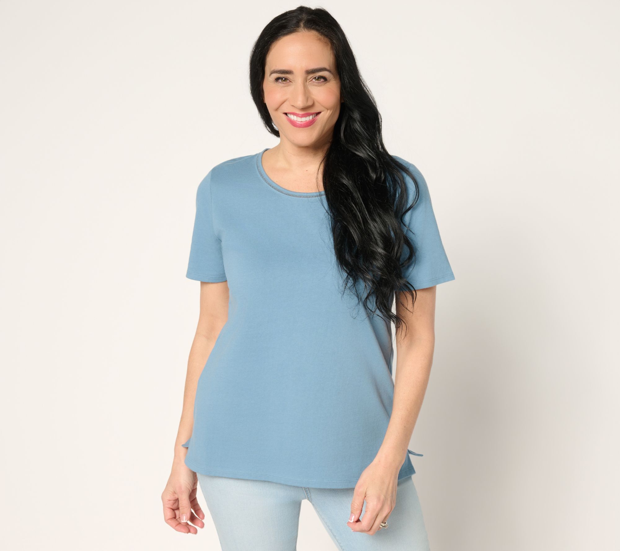 Denim & Co. Essentials True Cotton Short Sleeve Top with Trim