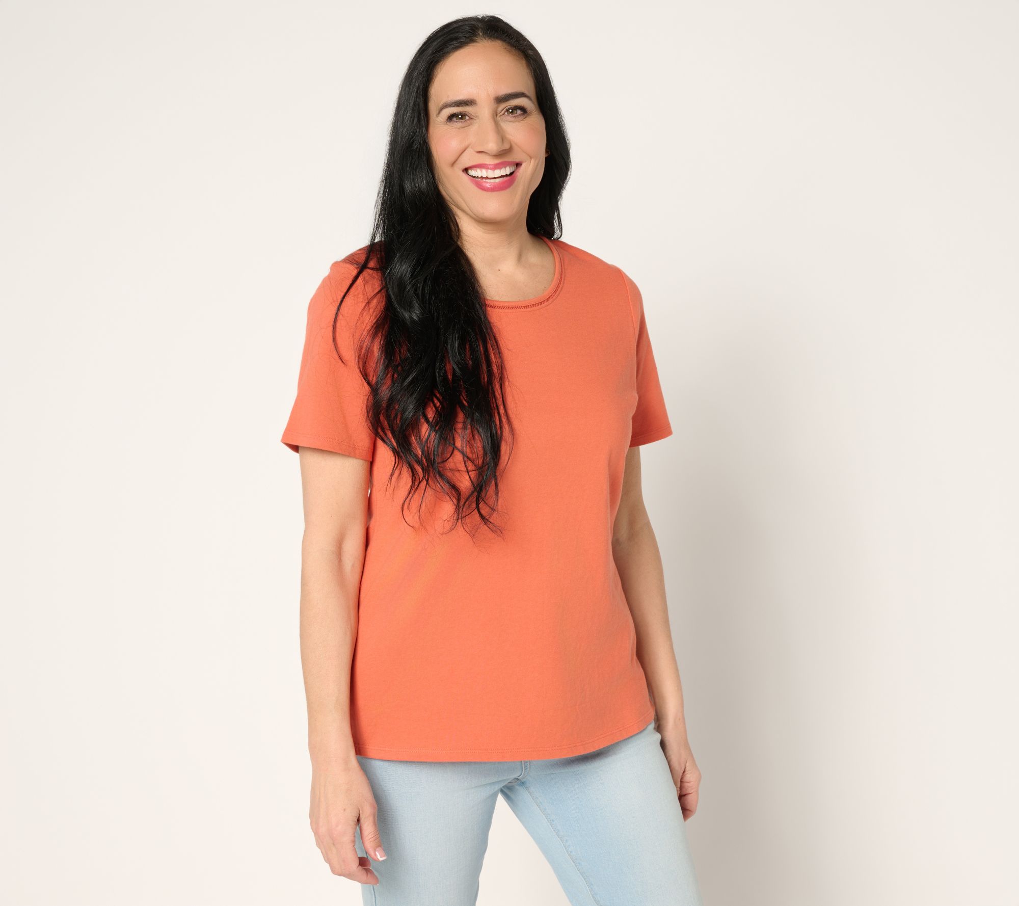 Denim & Co. Essentials True Cotton Short Sleeve Top with Trim