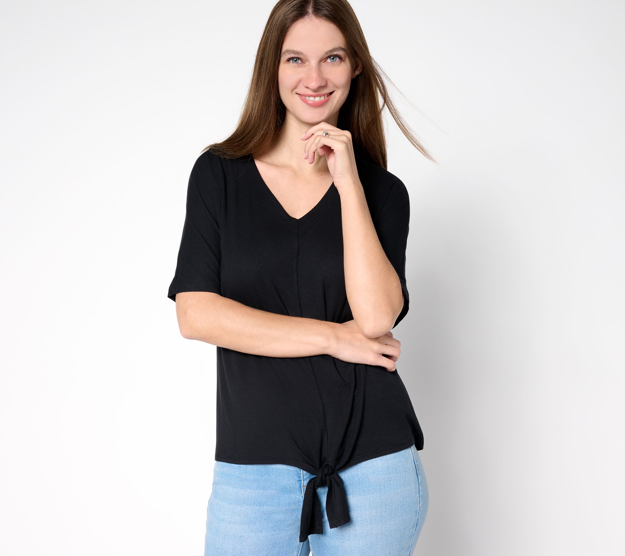 Belle Boho by Kim Gravel Rayon Spandex Tie Front Top