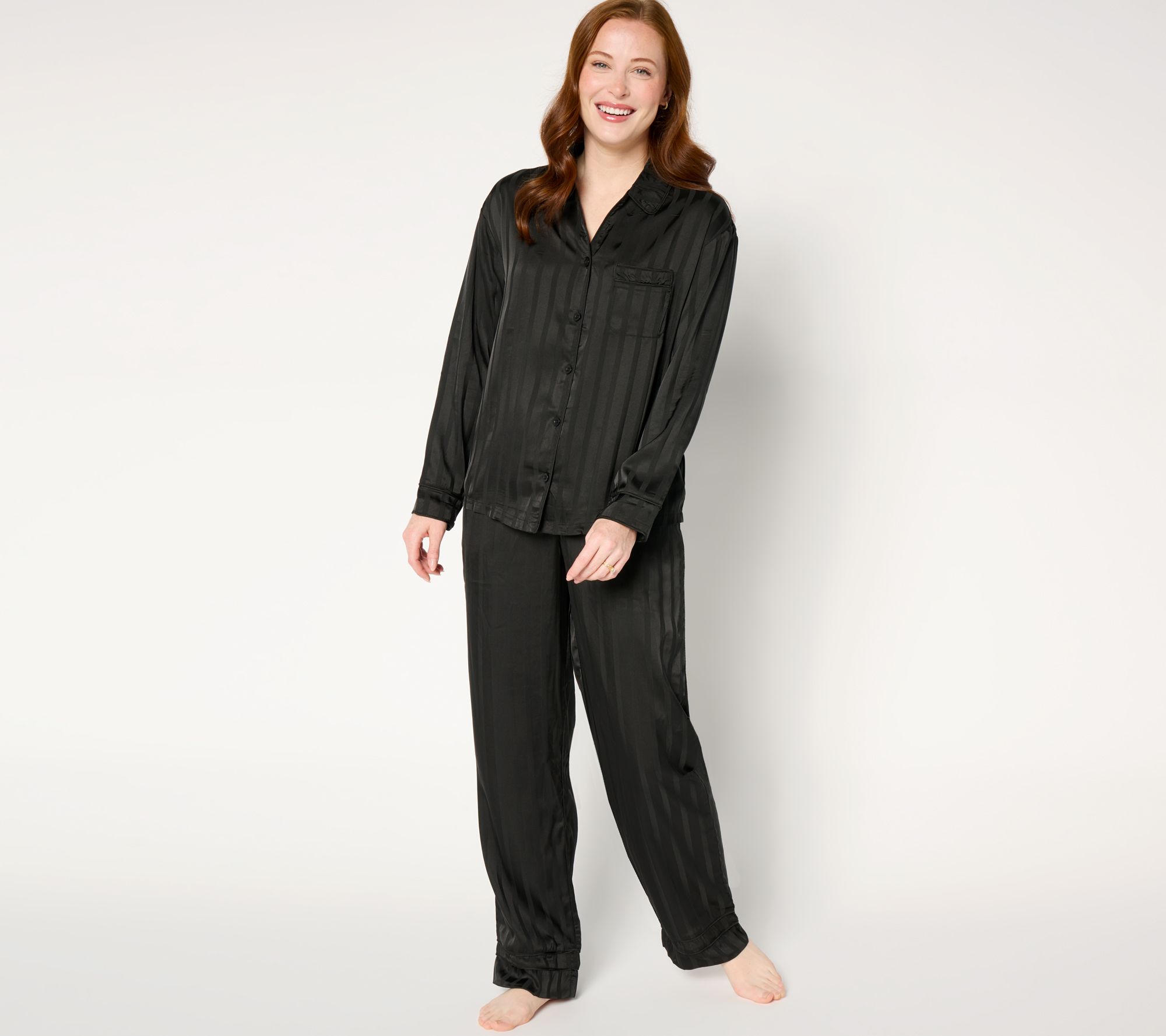 "As Is" Anne Klein Satin Long Sleeve Notch Collar Pajama Set
