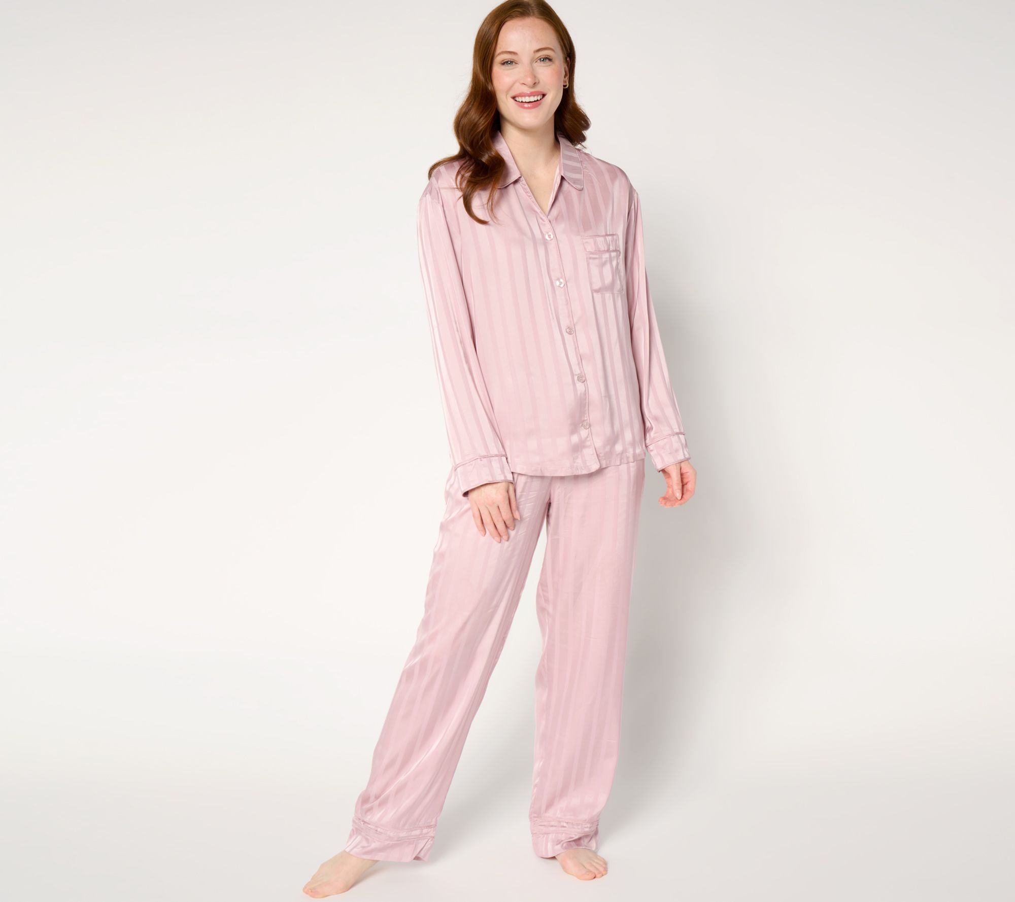 "As Is" Anne Klein Satin Long Sleeve Notch Collar Pajama Set
