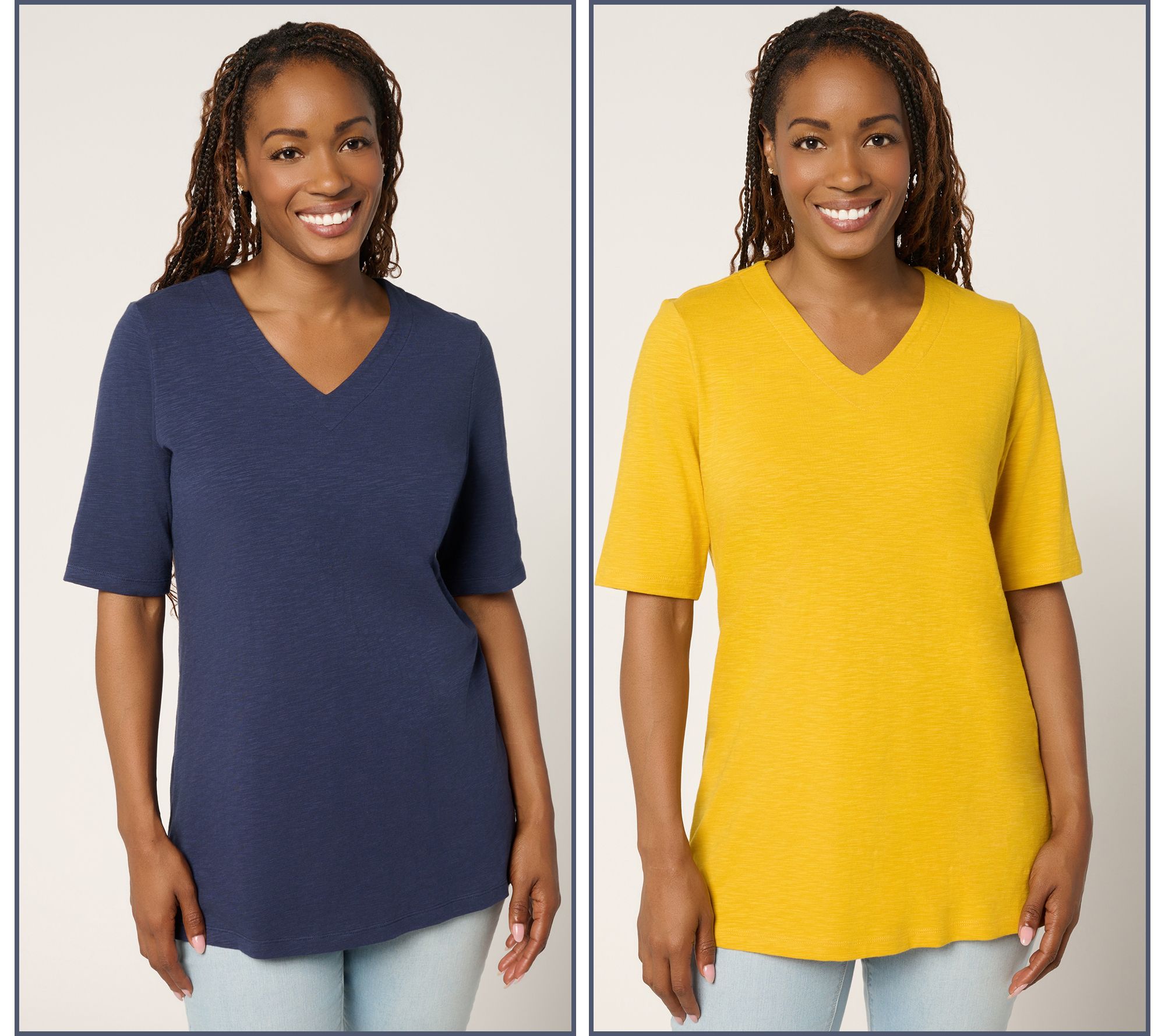 Denim & Co. Essentials Textured Knit 2-Pack V-Neck Tunics