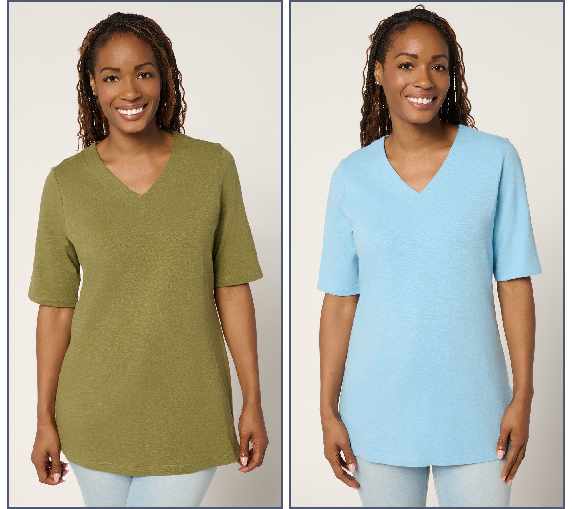 Denim & Co. Essentials Textured Knit 2-Pack V-Neck Tunics