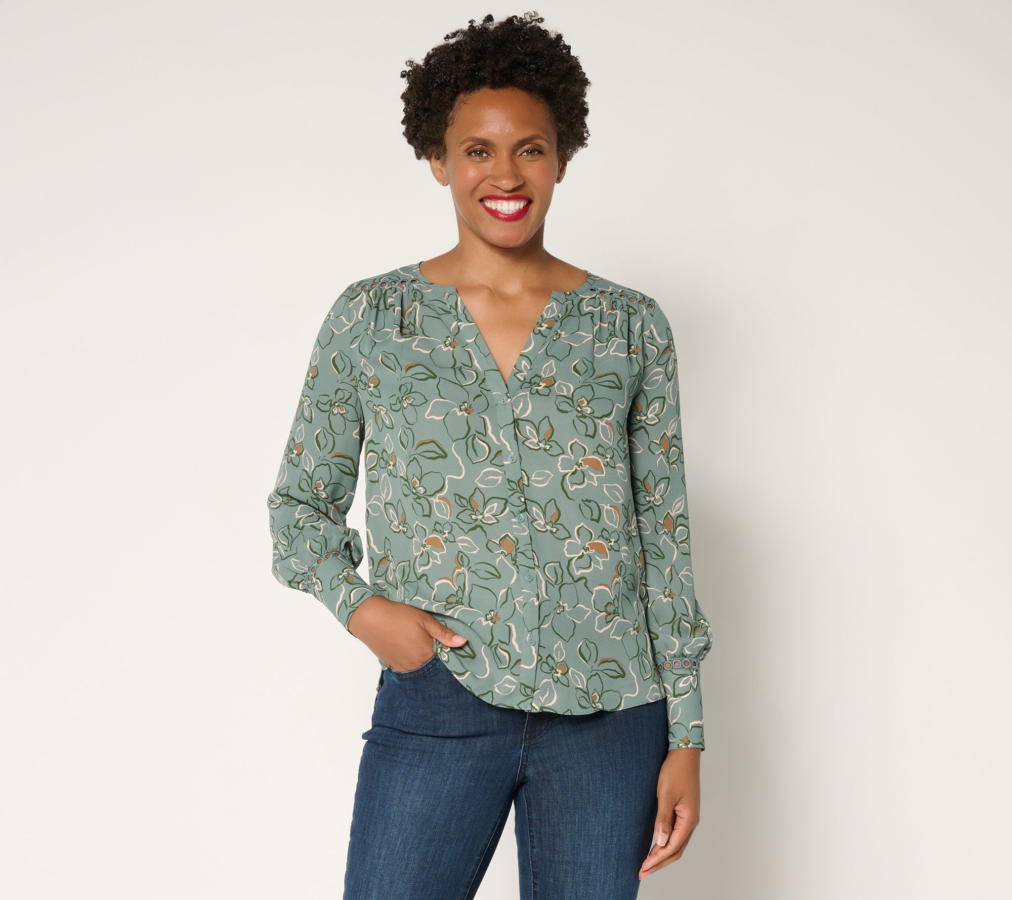 NYDJ Liliana Lace Long Sleeve Peasant Blouse - QVC.com