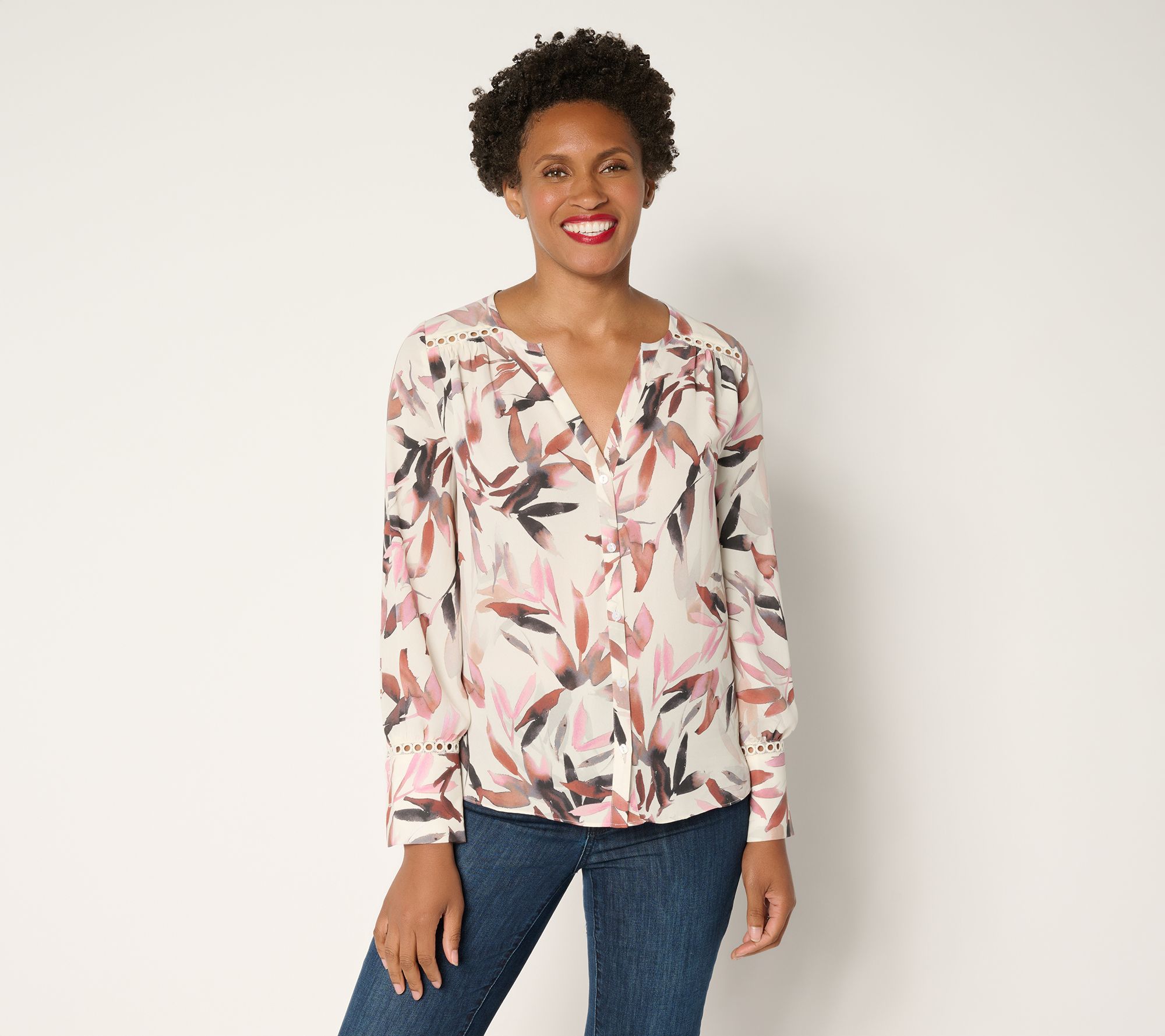 NYDJ Liliana Lace Long Sleeve Peasant Blouse