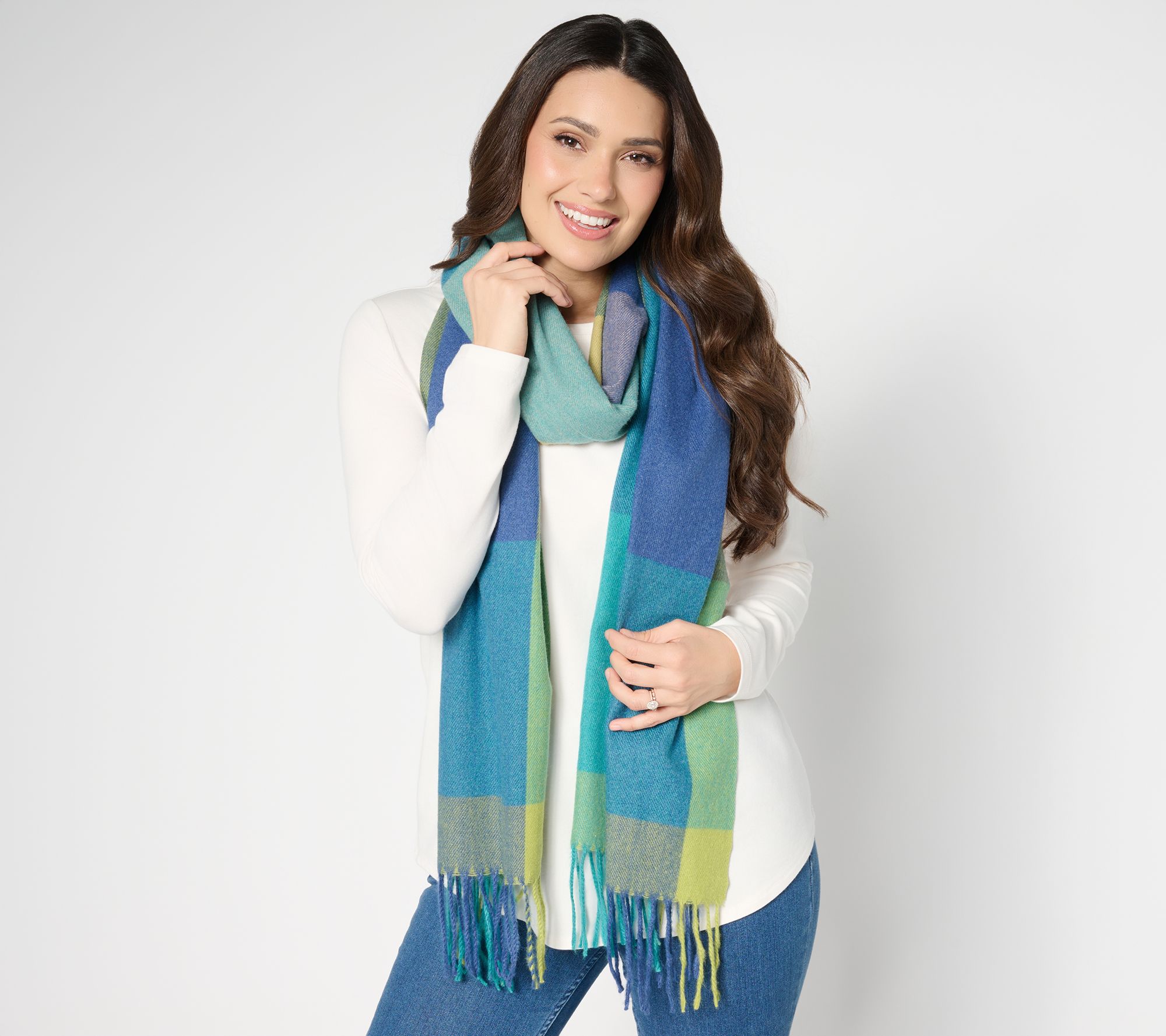 Belle by Kim Gravel Color Block Check Scarf with Fringe
