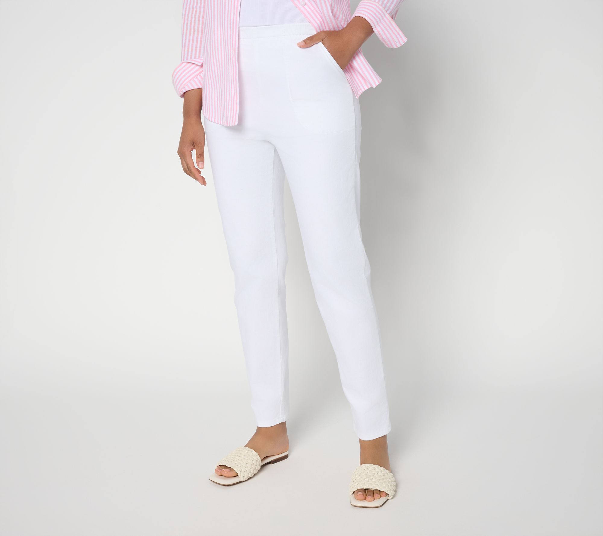 "As Is" Denim & Co. Petite Color Flat Front Denim Side Pckt Pant