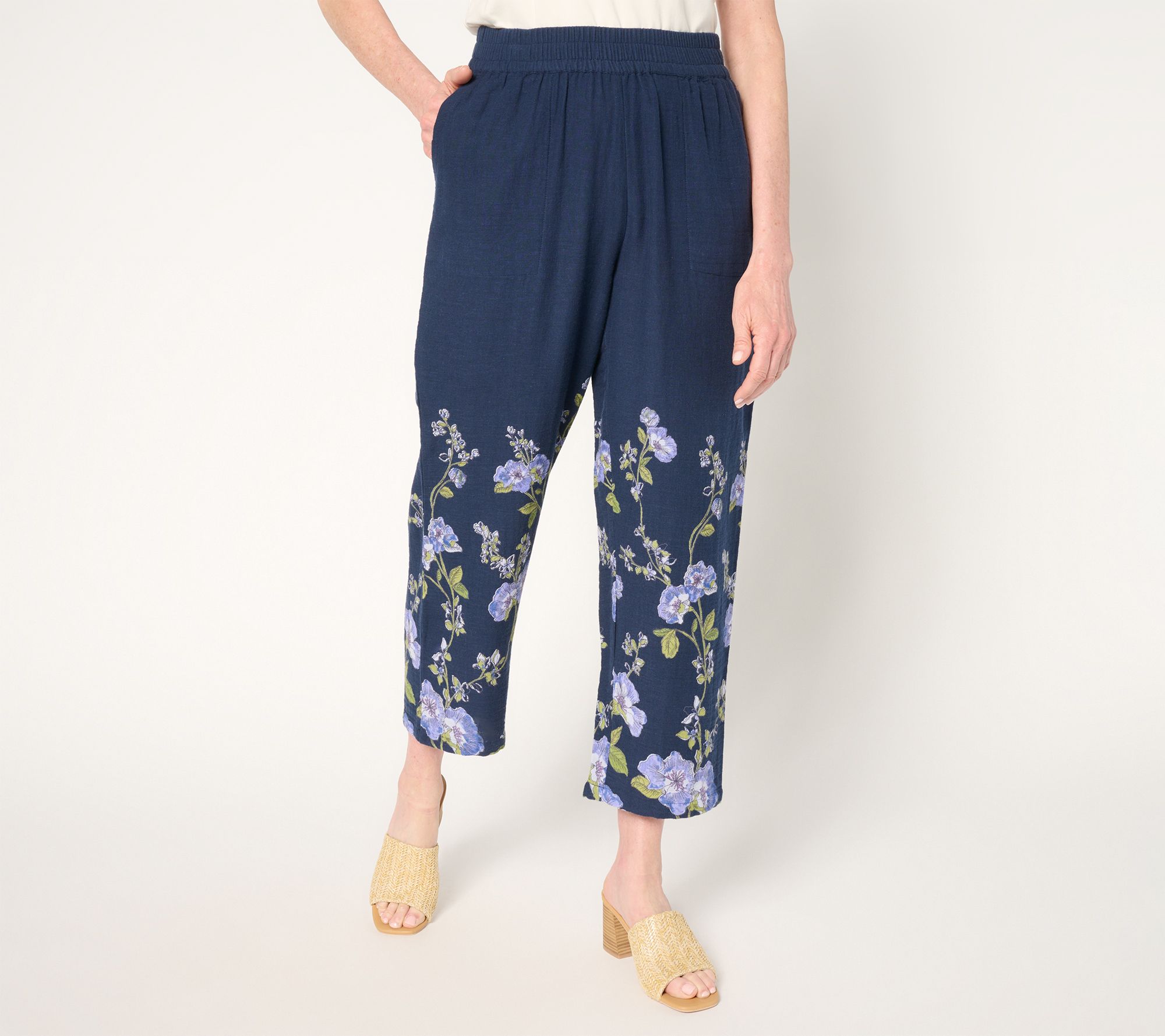 "As Is" Susan Graver PURE Reg Printed Cotton Gauze Crop Pants
