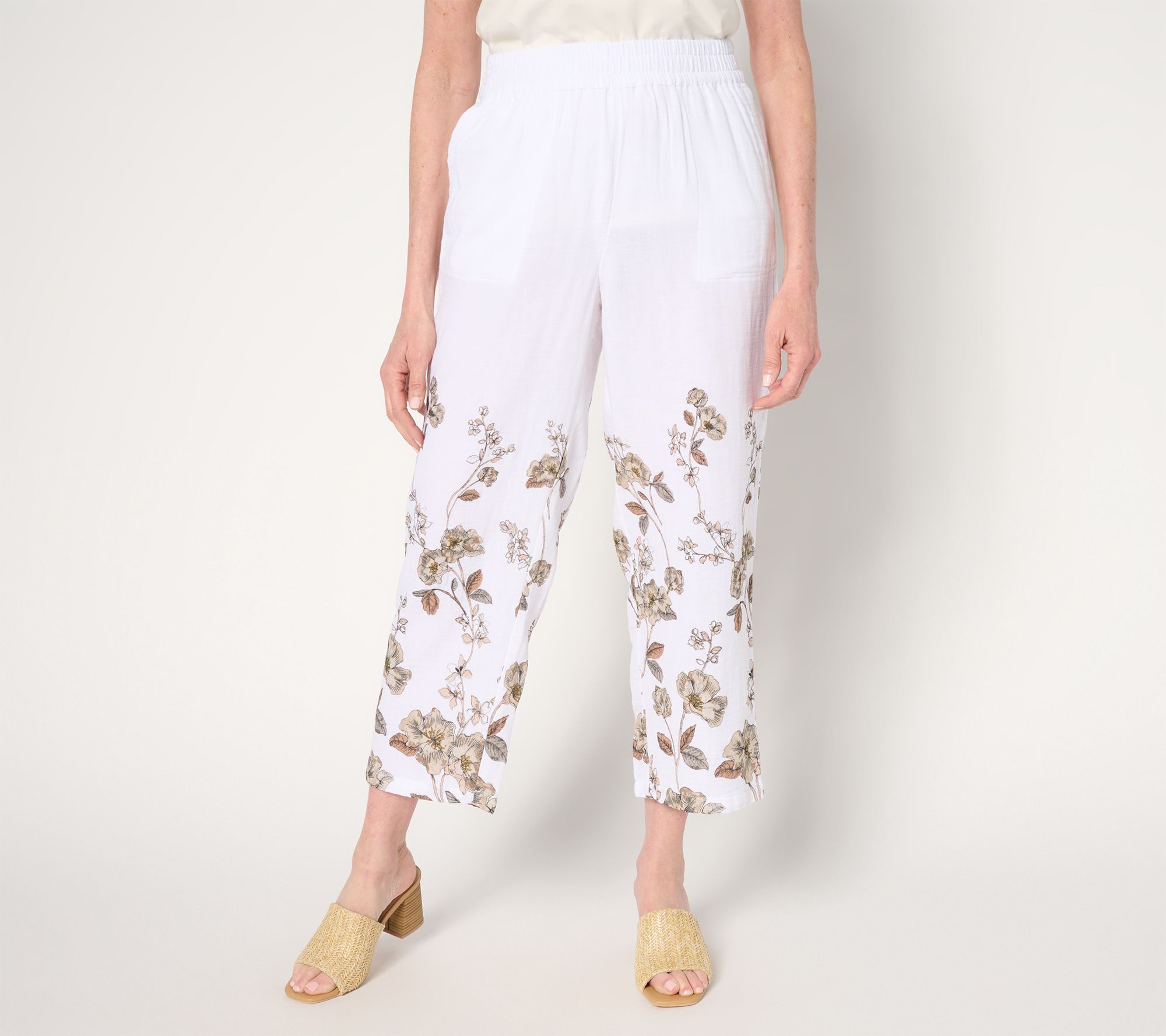 "As Is" Susan Graver PURE Reg Printed Cotton Gauze Crop Pants