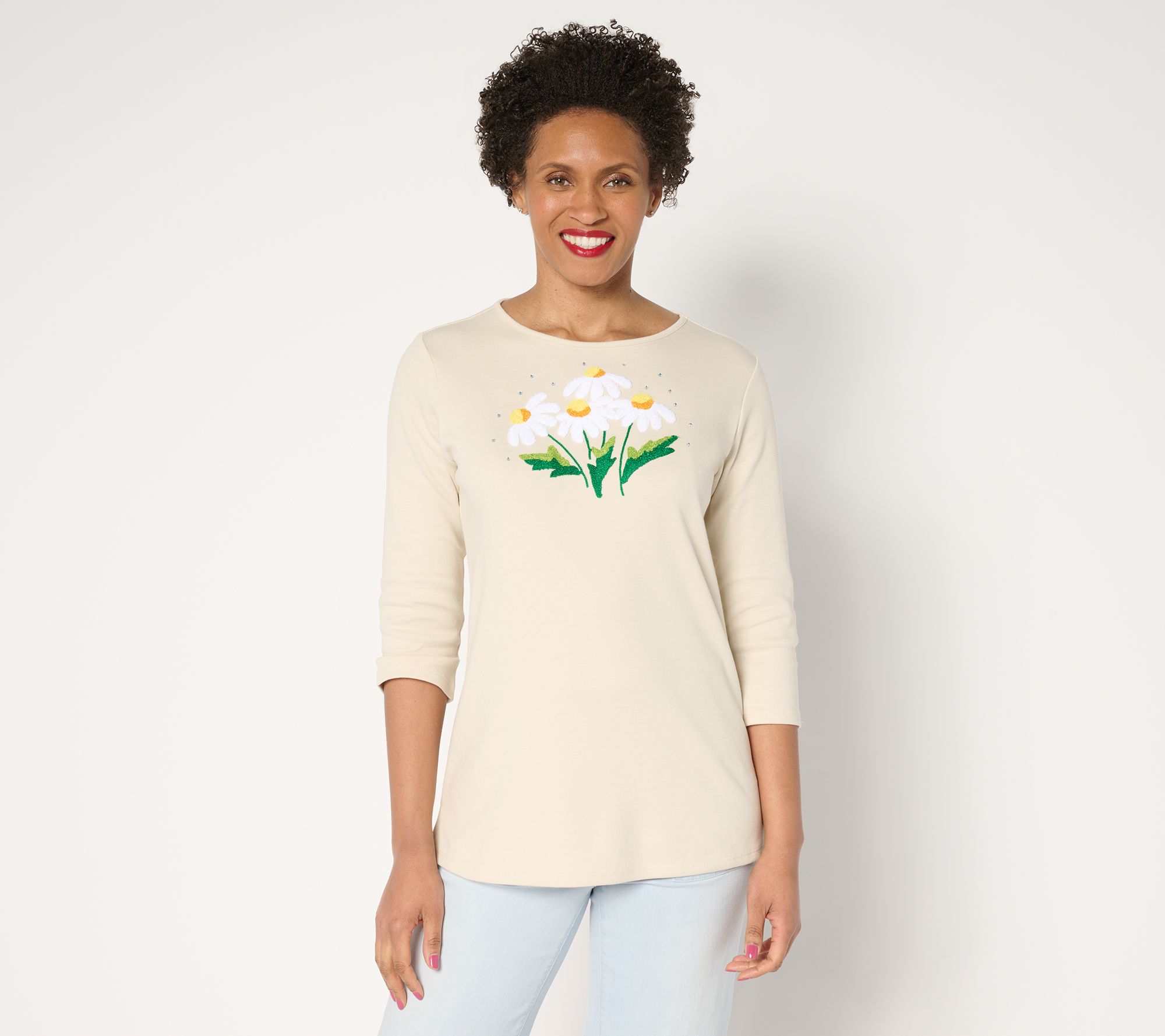 "As Is" Quacker Factory Springtime Punch Needle Daisy Top