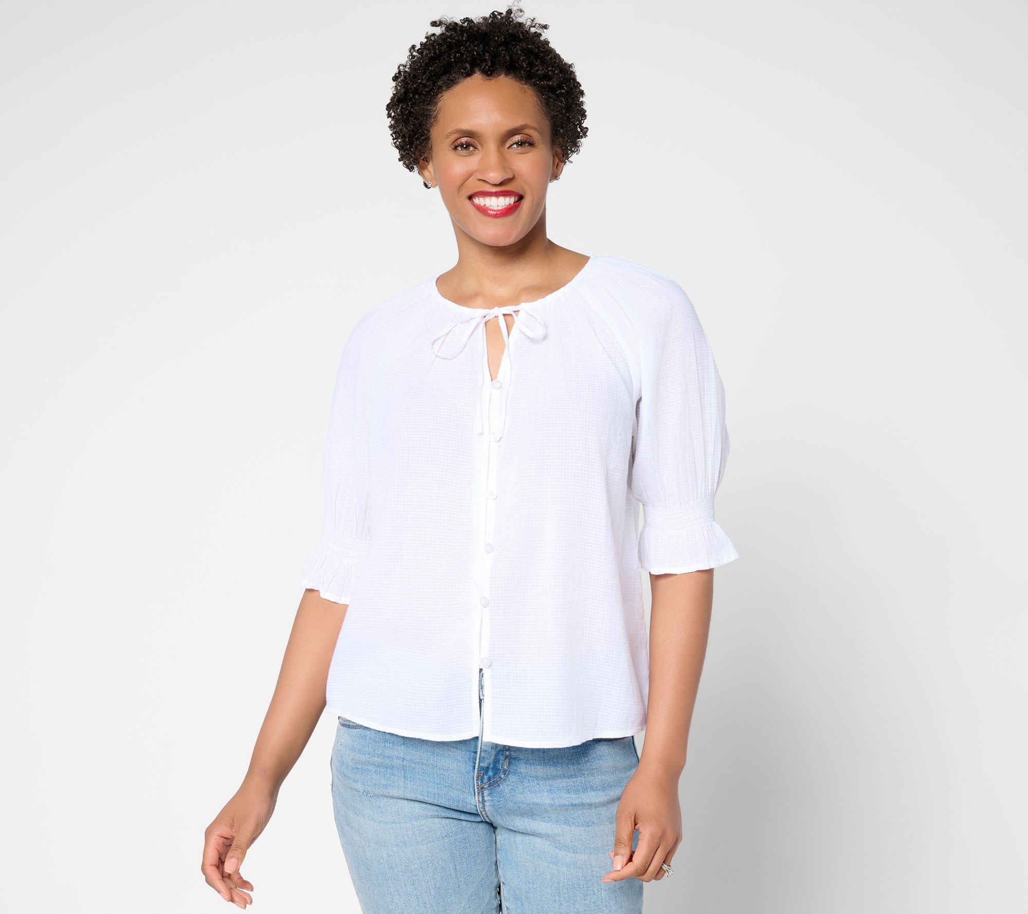 "As Is" Me by Jennie Garth 100% Cotton Wharf Tie Neck Shirt