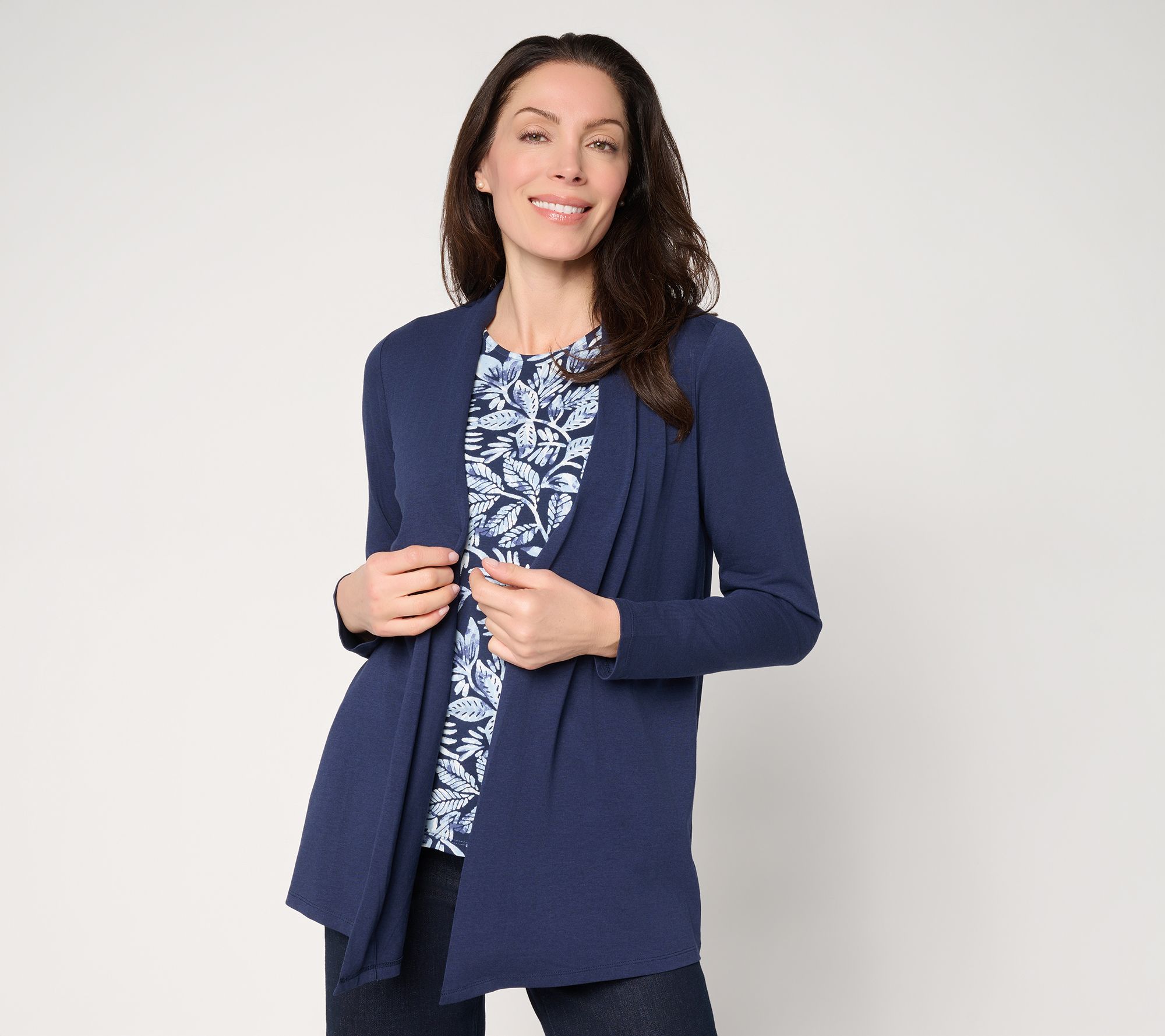 Denim & Co. Beach Jersey Printed Tank & Open Front Cardigan Set