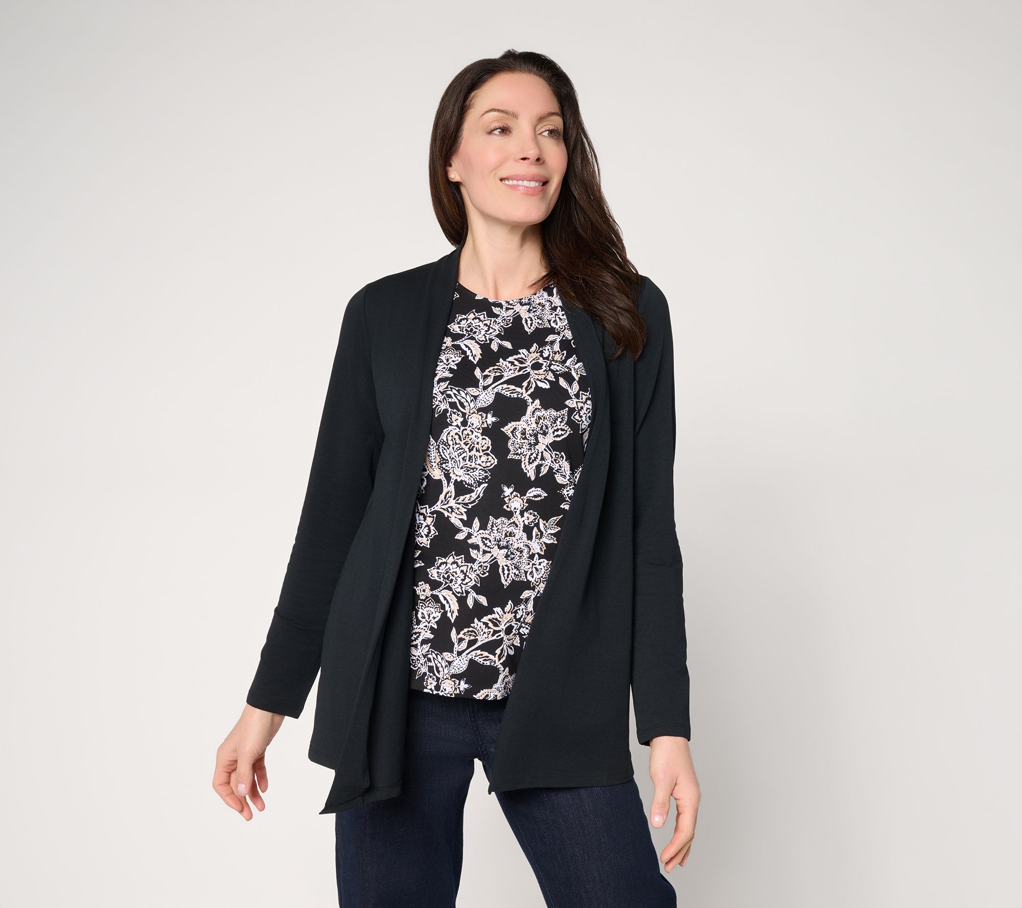 Denim & Co. Beach Jersey Printed Tank & Open Front Cardigan Set