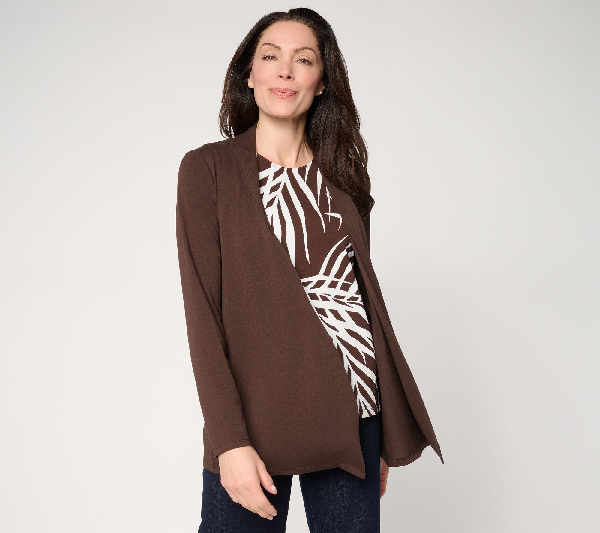 Denim & Co. Beach Jersey Printed Tank & Open Front Cardigan Set