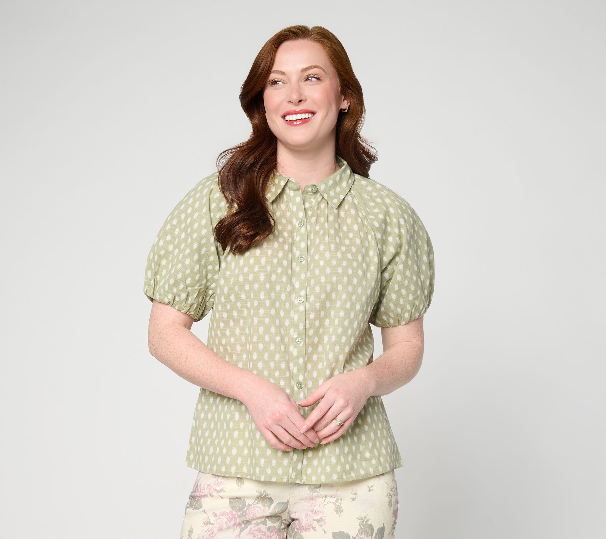 Me by Jennie Garth 100% Cotton Crosshatch Button Up Shirt