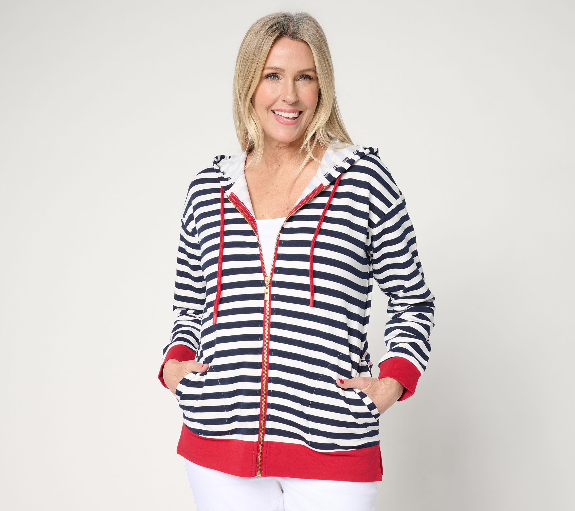 Belle by Kim Gravel Ya Gotta Regatta Contrast Trim Zip Hoodie