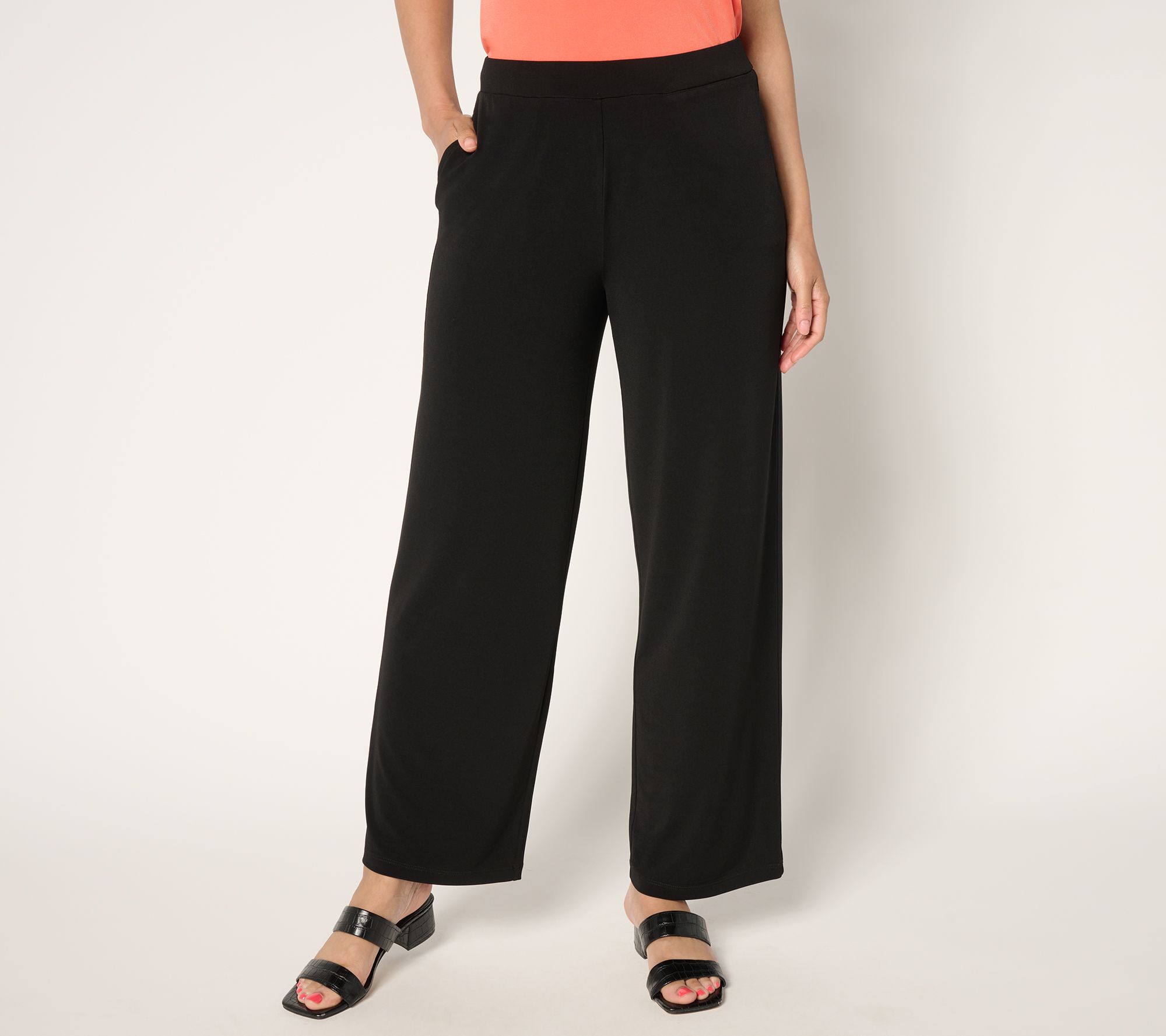 "As Is" Susan Graver Reg Print & Solid Liquid Knit Wide Leg Pants