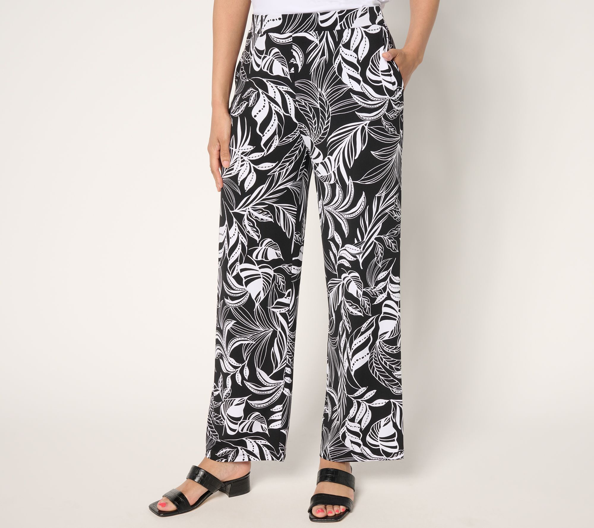 "As Is" Susan Graver Reg Print & Solid Liquid Knit Wide Leg Pants