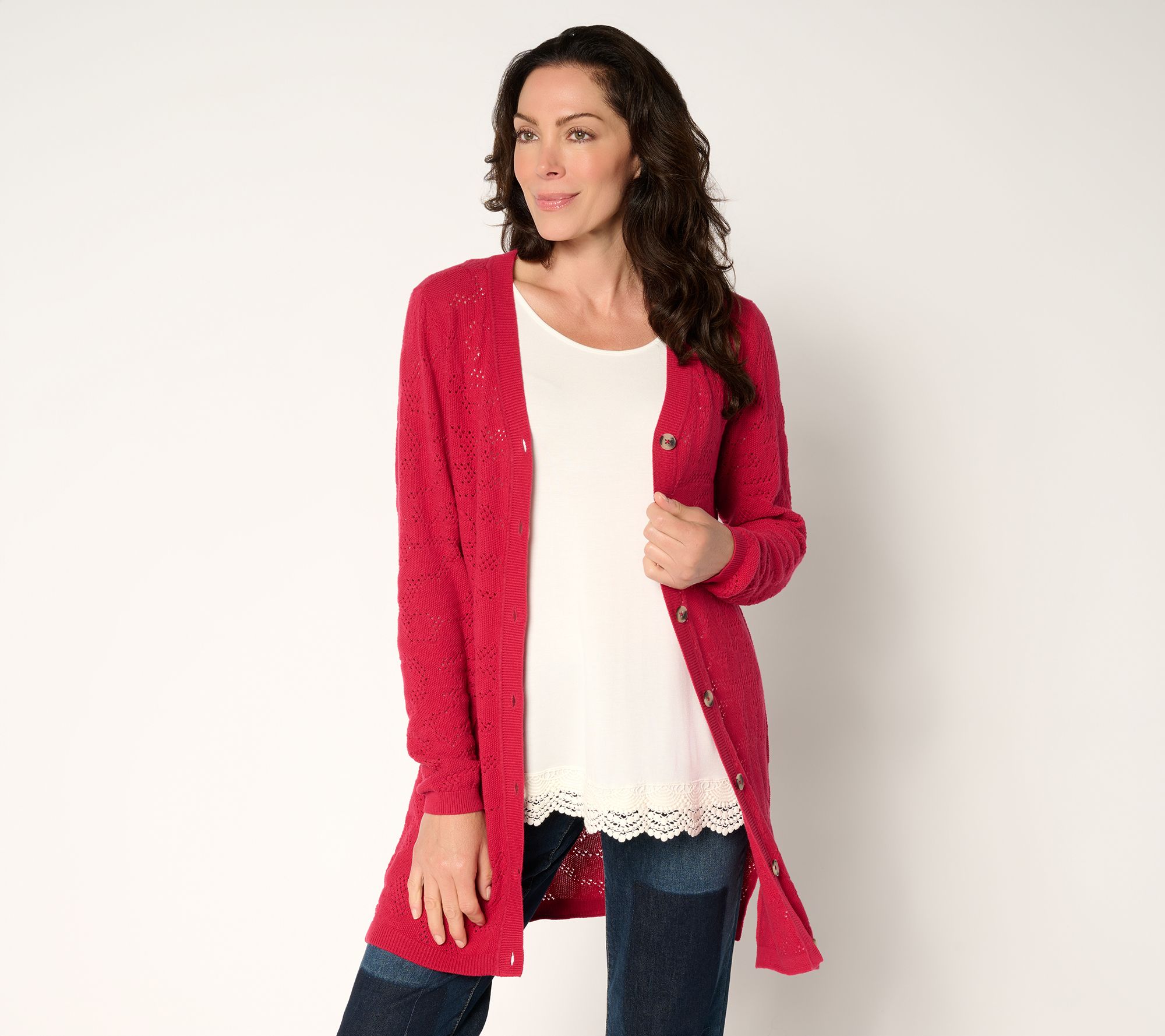 "As Is" LOGO by Lori Goldstein Regular Button Front Cotton Cardigan