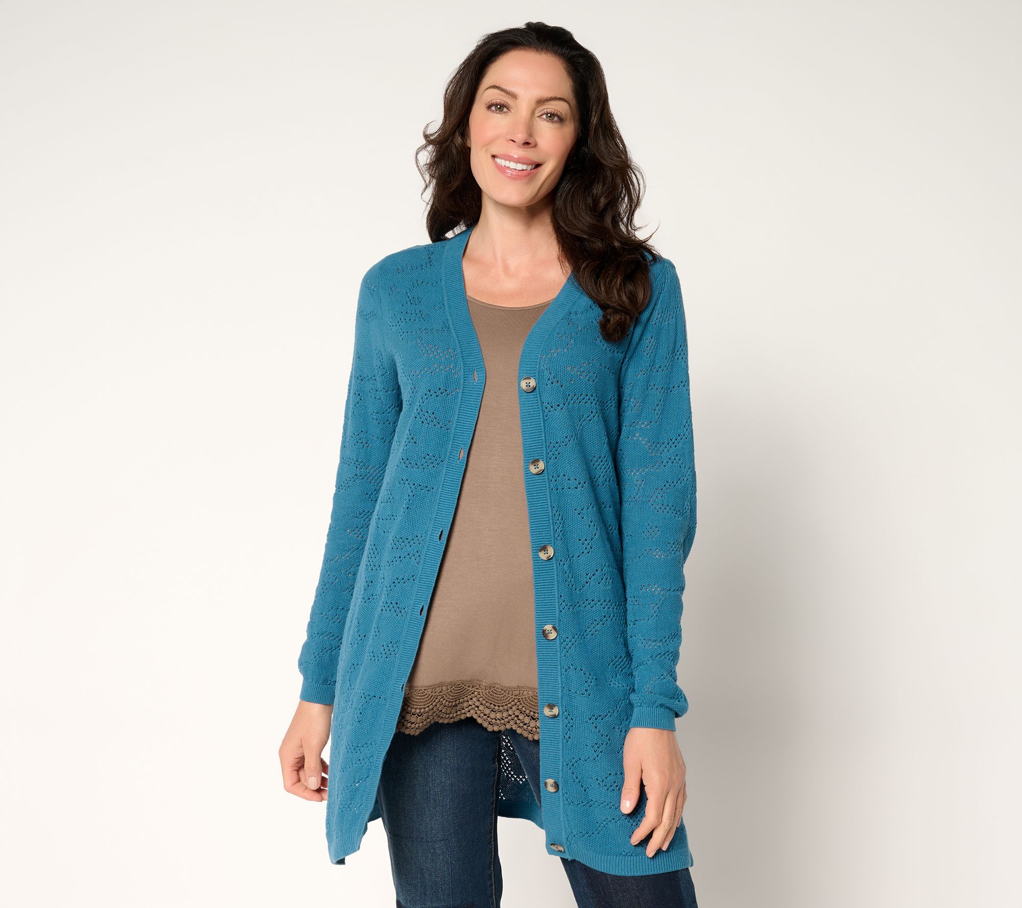 "As Is" LOGO by Lori Goldstein Regular Button Front Cotton Cardigan