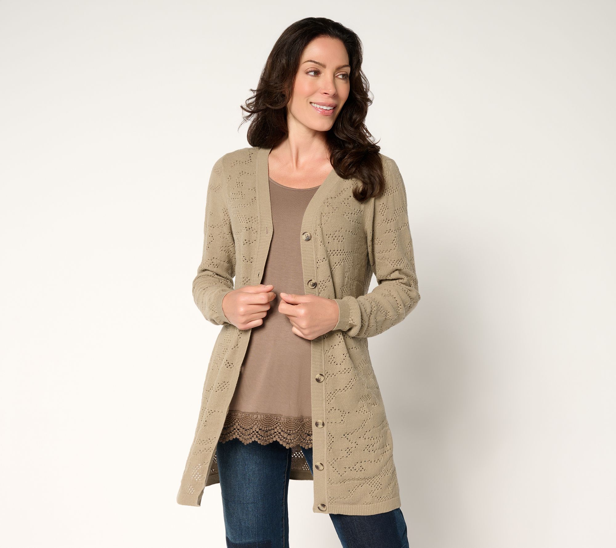 "As Is" LOGO by Lori Goldstein Regular Button Front Cotton Cardigan