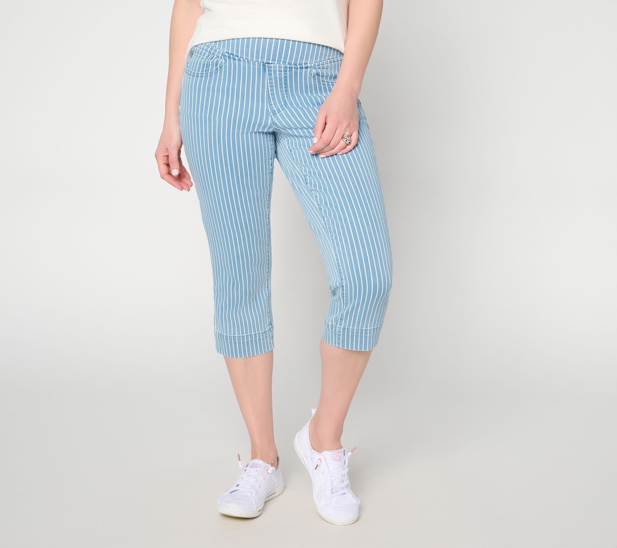  Belle by Kim Gravel Petite TripleLuxe Striped Denim capri Jean