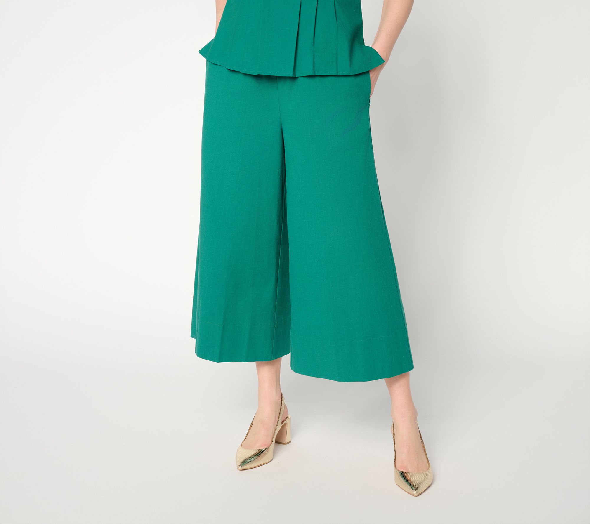 Carla Rockmore Collection Petite Pull-On Cotton Rich Wide Crop Pants