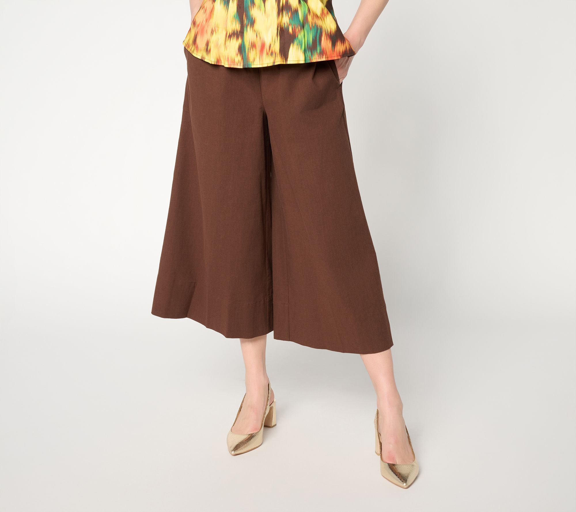 Carla Rockmore Collection Petite Pull-On Cotton Rich Wide Crop Pants