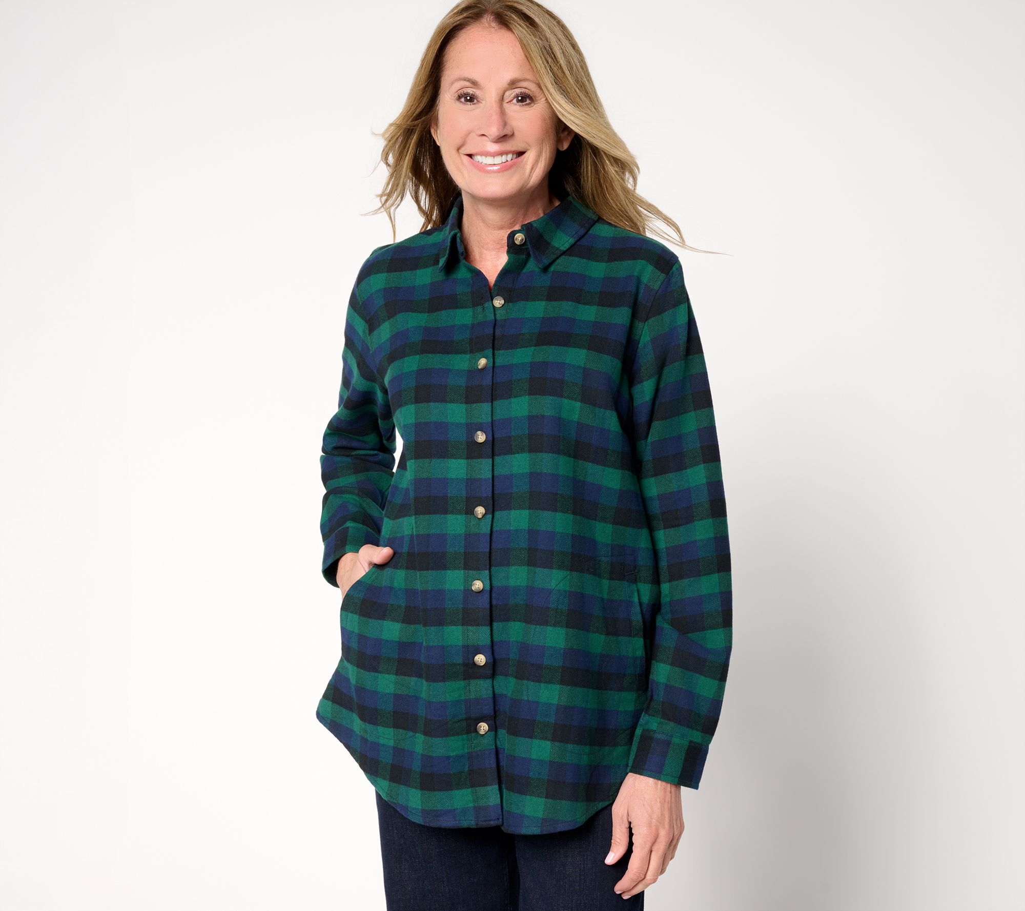 "As Is" Joan Rivers Regular Flannel Buffalo Check Shirt w/ Back Buttons