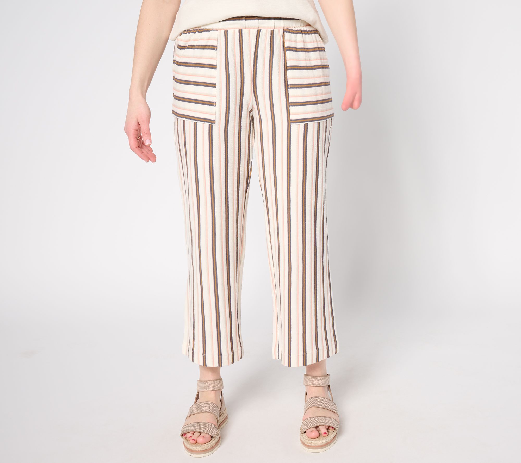 "As Is" AnyBody Regular Cotton Novelty Knit Stripe Cropped Pants