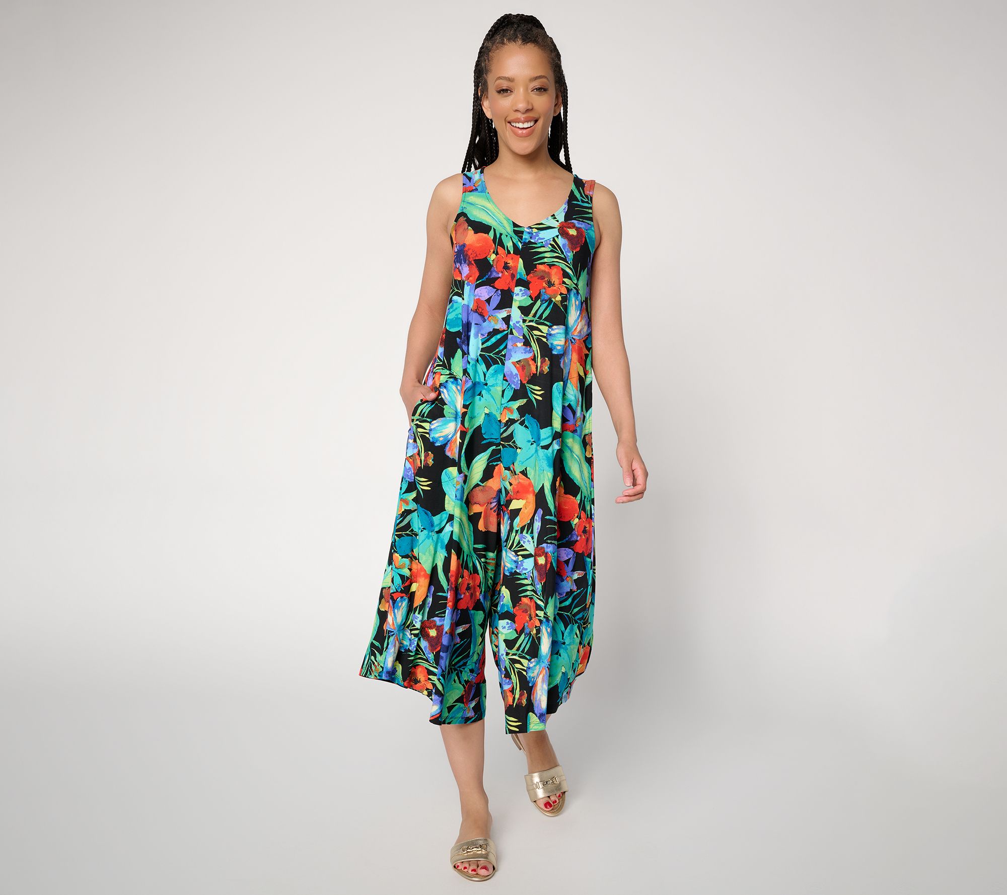 Attitudes by Renee Petite V Neck Handkerchief Jumpsuit
