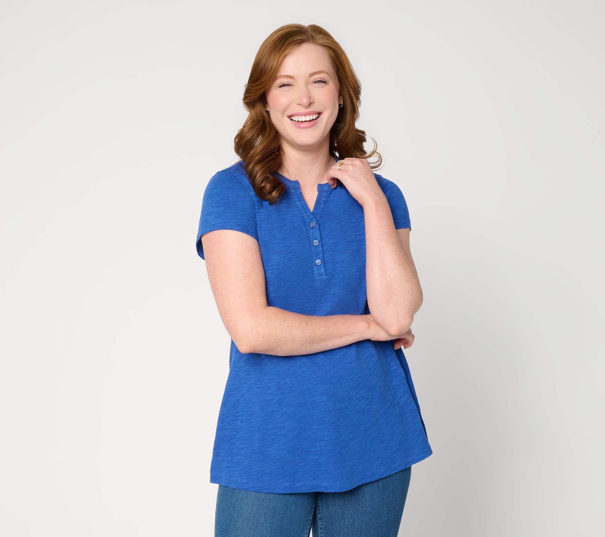 Denim & Co. Essentials Cotton Slub Cap Sleeve Swing Top