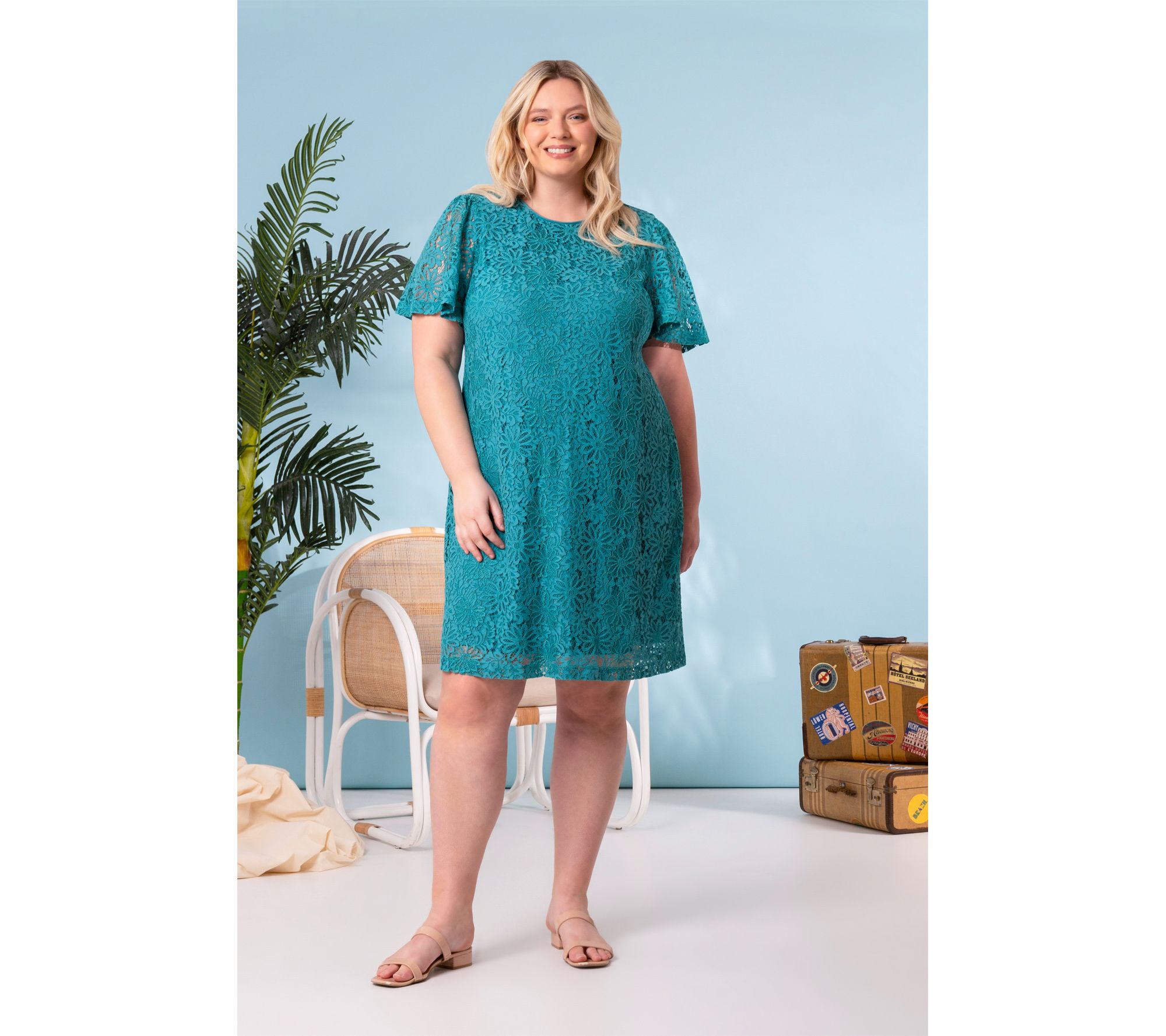 nicole by Nicole Miller Regular Short Sleeve Lace Dress - QVC.com