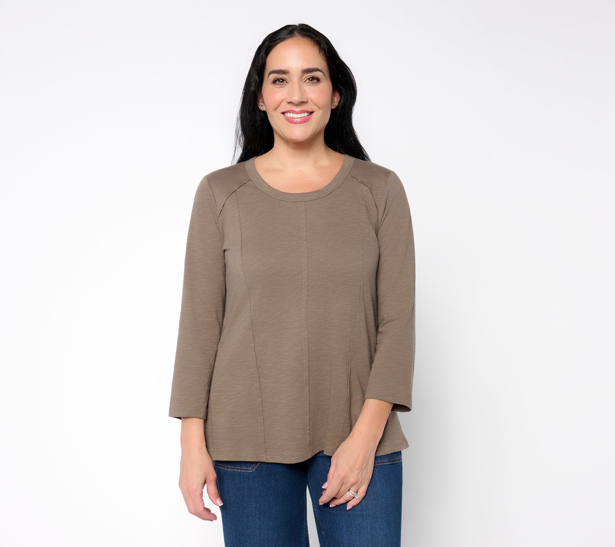 LOGO_Principles by Lori Goldstein Cotton Seamed 3/4-Sleeve Top