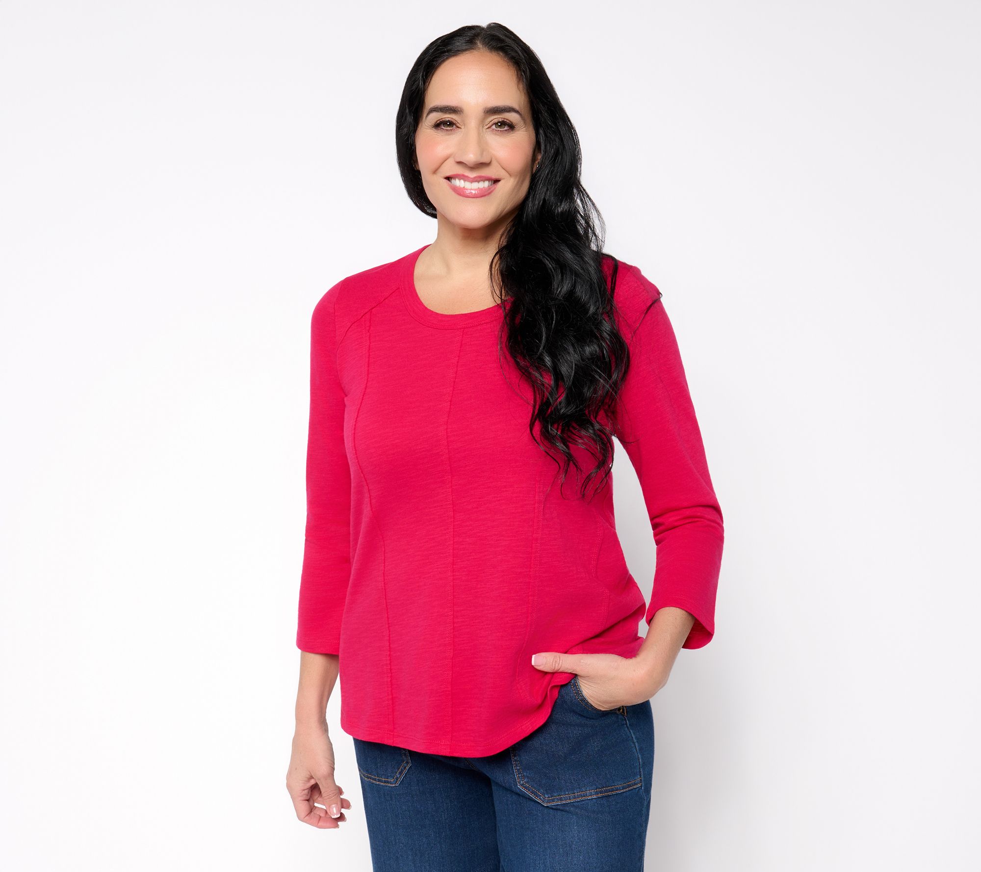 LOGO_Principles by Lori Goldstein Cotton Seamed 3/4-Sleeve Top
