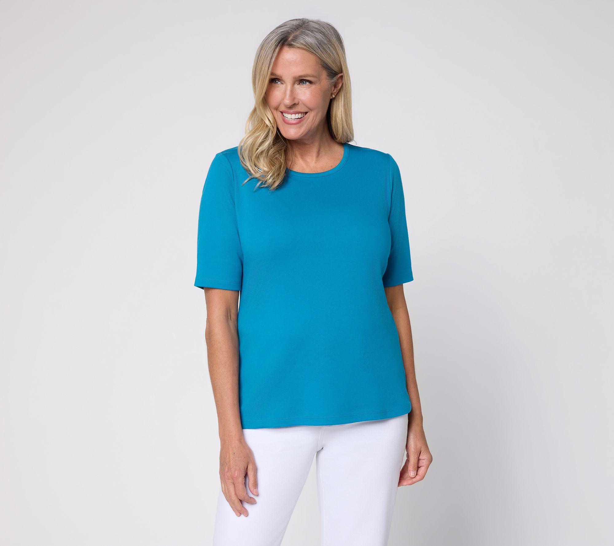 Denim & Co. Essentials Interlock Elbow Sleeve Top