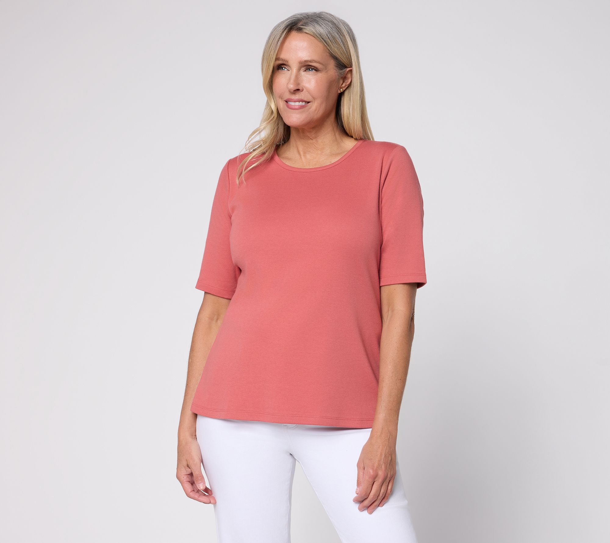 Denim & Co. Essentials Interlock Elbow Sleeve Top