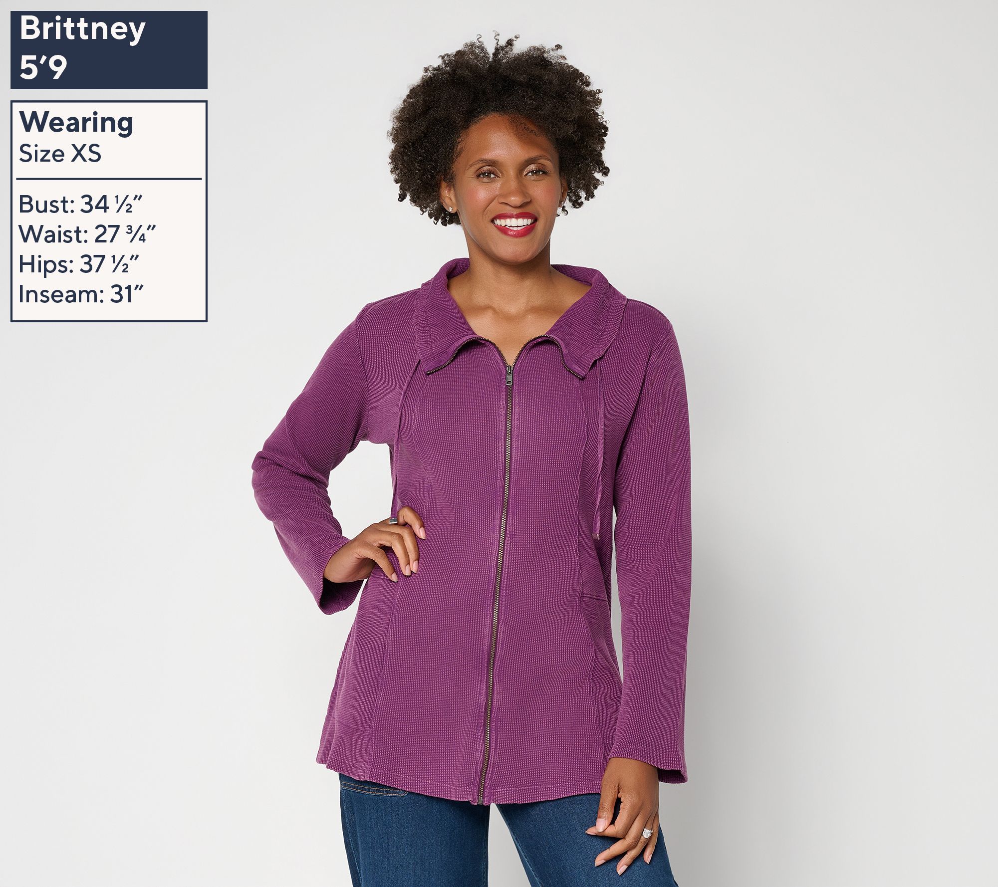 LOGO by Lori Goldstein Regular Full Zip Waffle Jacket - QVC.com