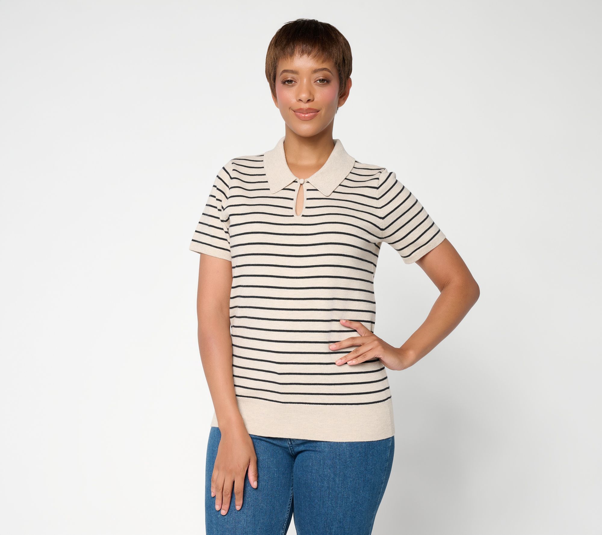 BEAUTIFUL by Lawrence Zarian Short Sleeve Sweater Polo