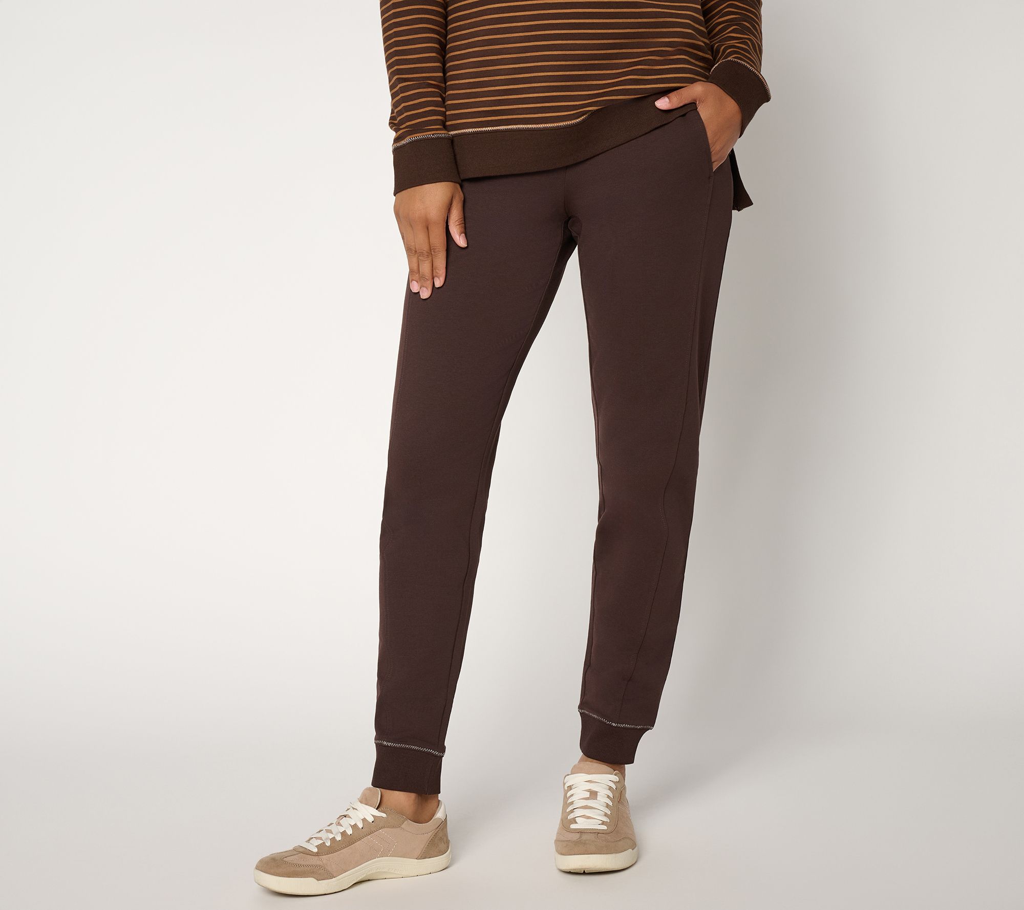 Denim & Co. Active Regular French Terry Joggers with Zip Zag Stitch