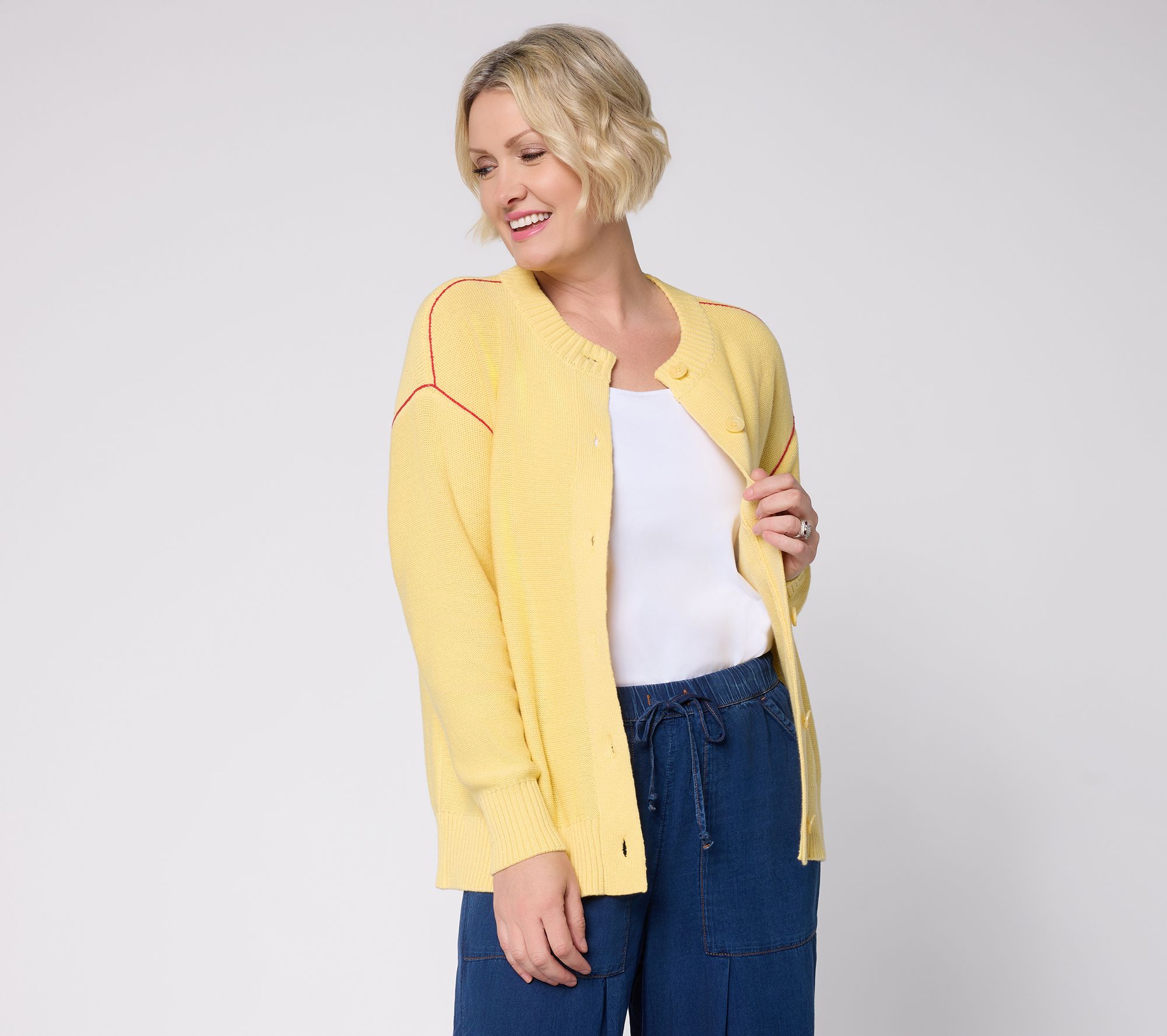  Peace Love World Relaxed 100% Cotton Cardigan with Contrast Stitch