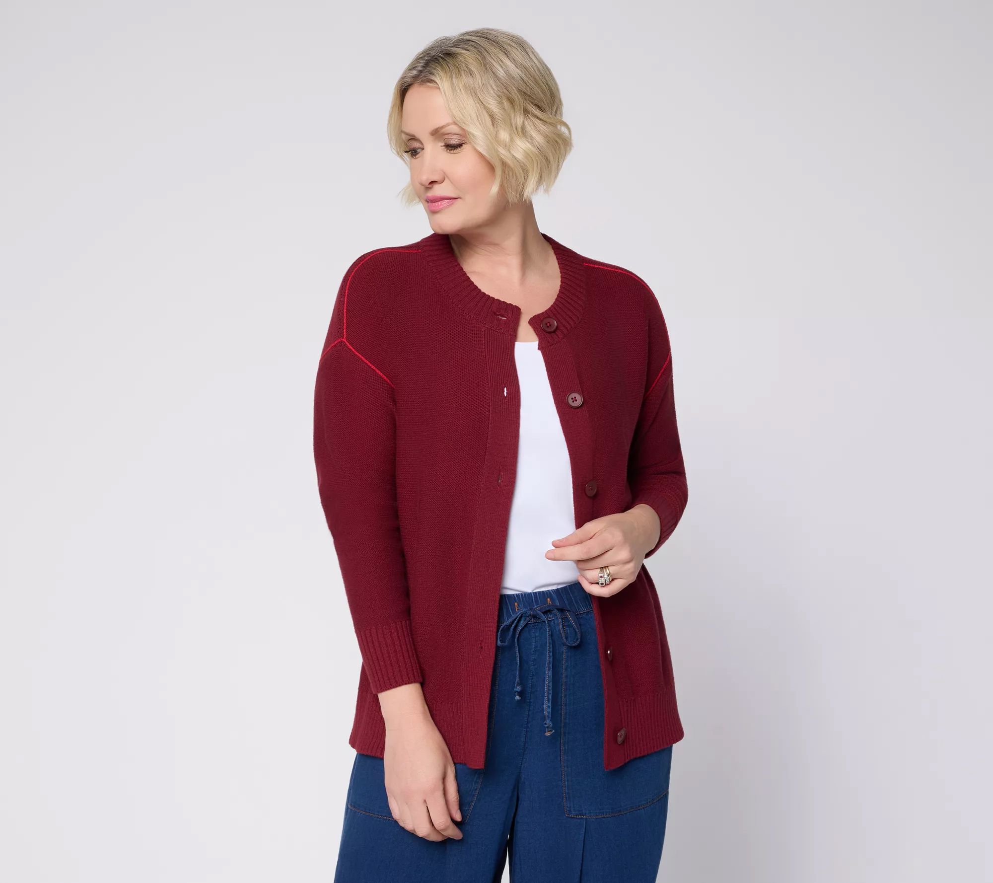 Peace Love World Relaxed 100% Cotton Cardigan with Contrast Stitch