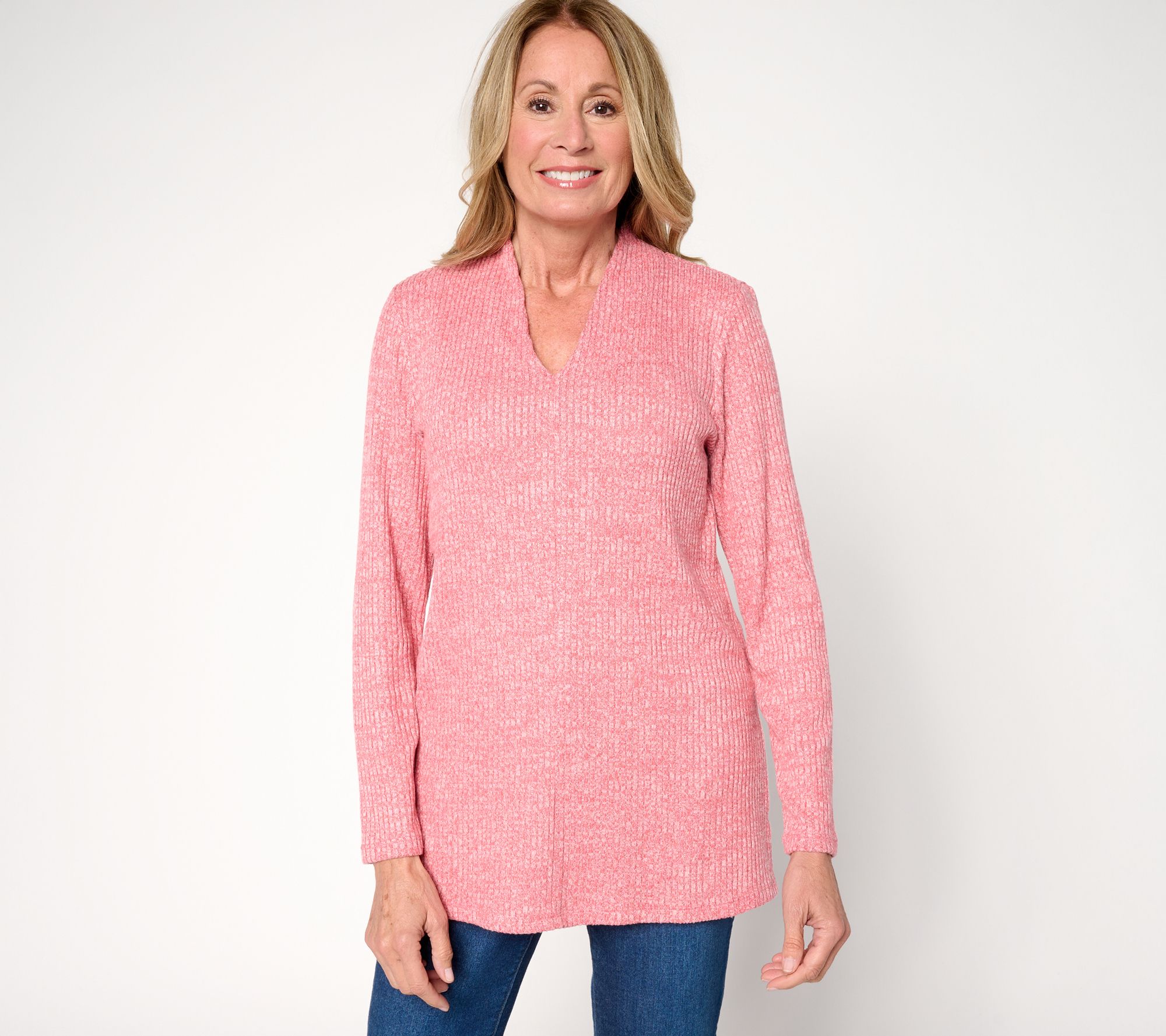 "As Is" Denim & Co. Reg Drop Needle Rib Long Sleeve V-Neck Tunic