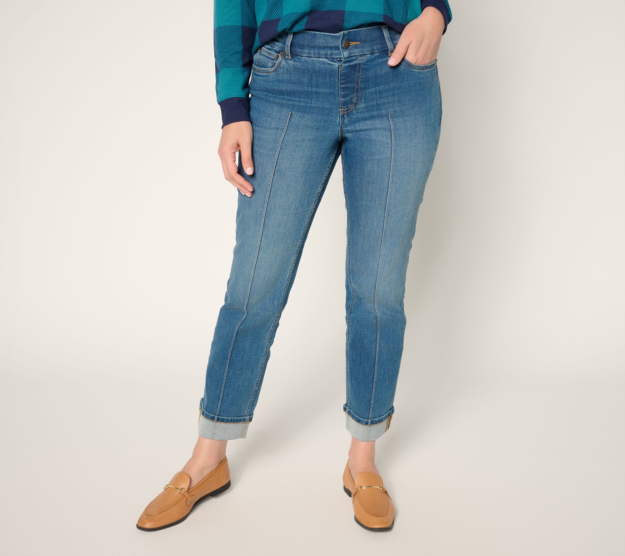 "As Is" Denim & Co. Reg Indigo Easy Stretch Cuffed Ankle Jean