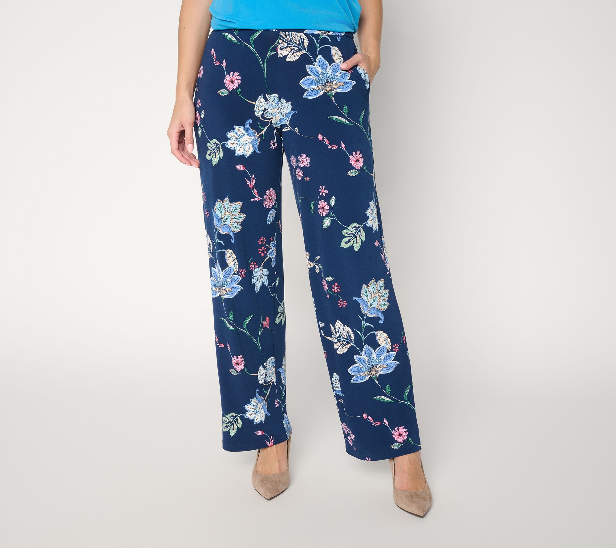 "As Is" Susan Graver Regular Printed Liquid Knit Wide-Leg Pull-On Pant