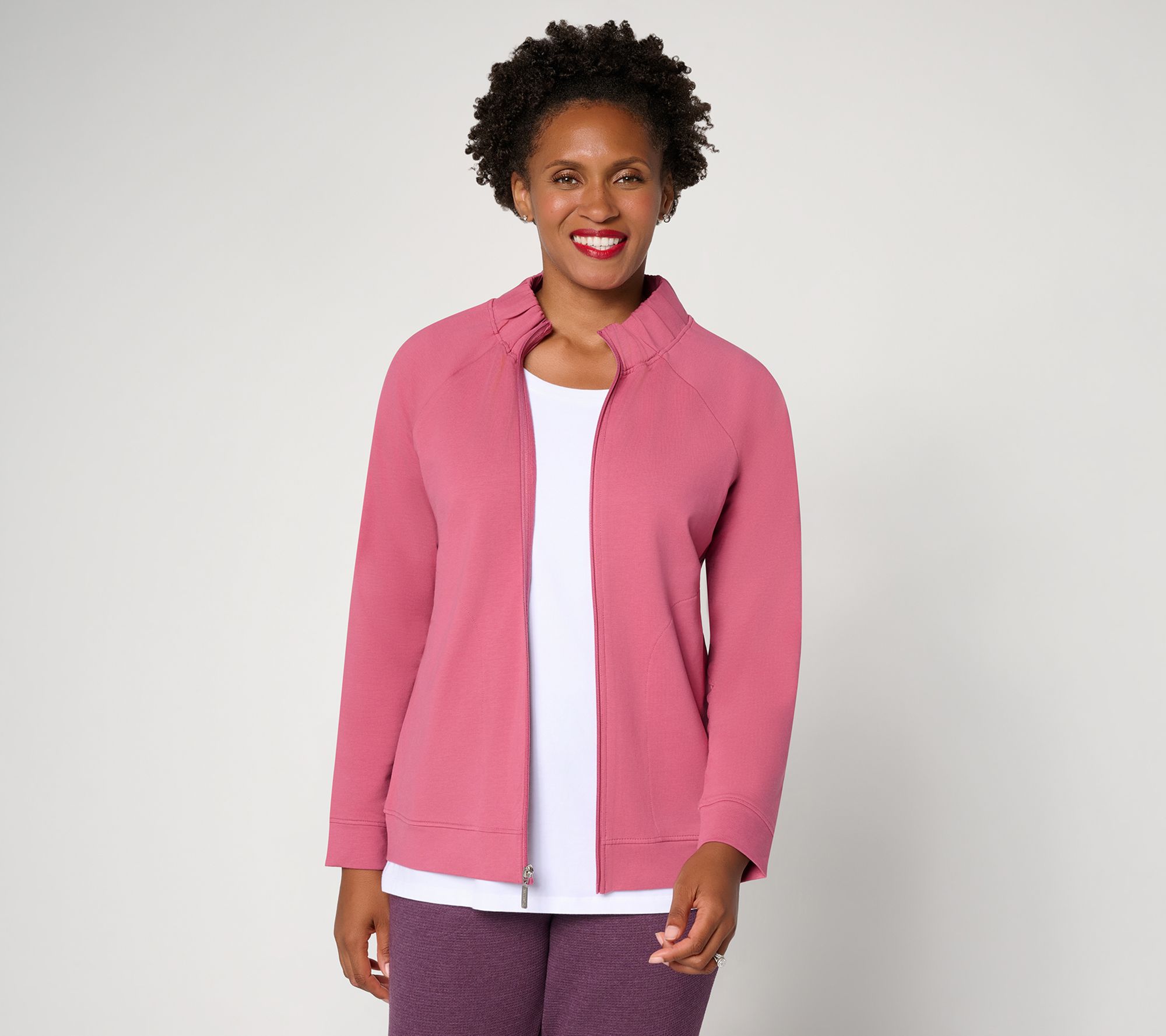  Denim & Co. Active French Terry Jacket with Ruched Collar