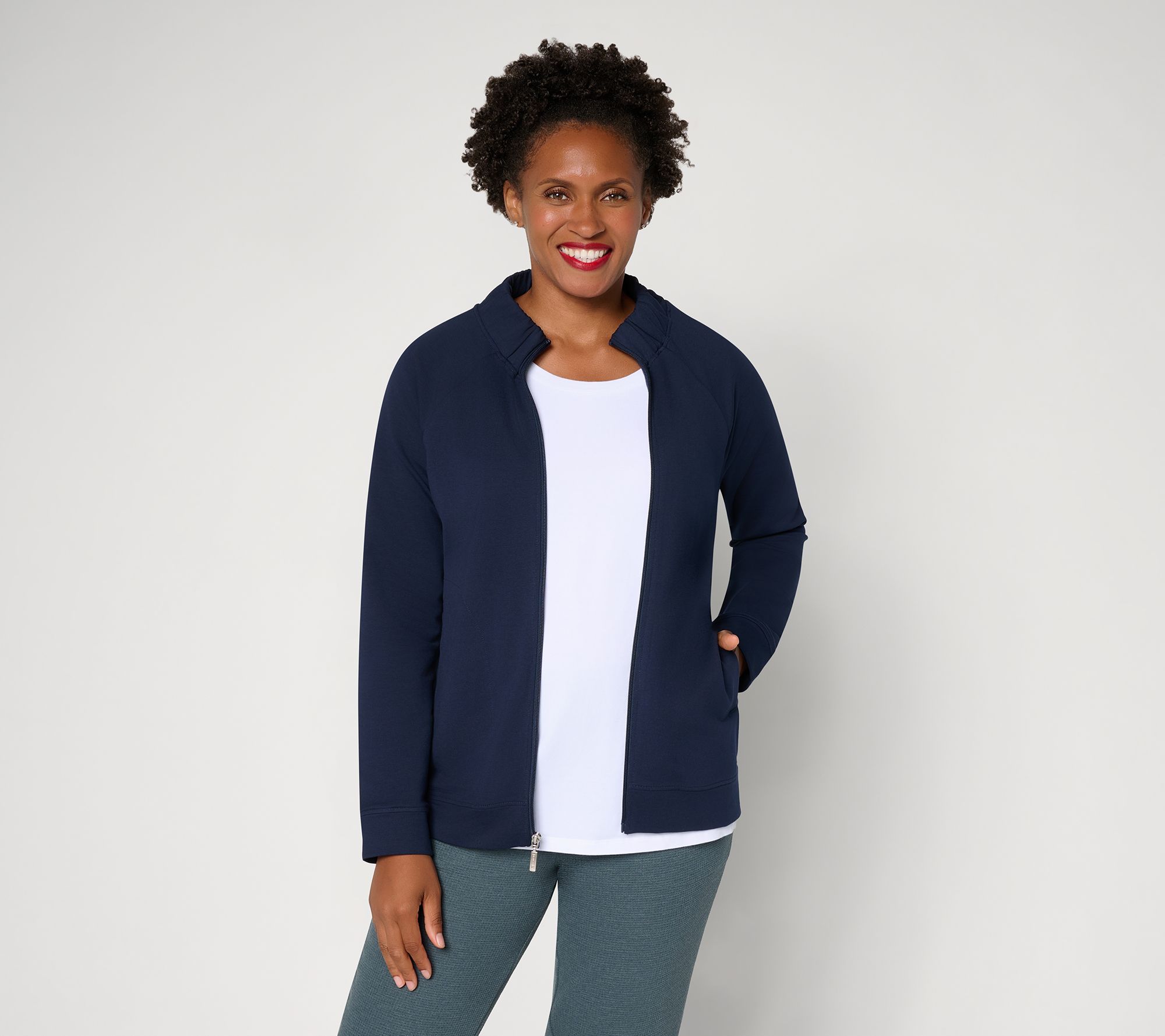 Denim & Co. Active French Terry Jacket with Ruched Collar